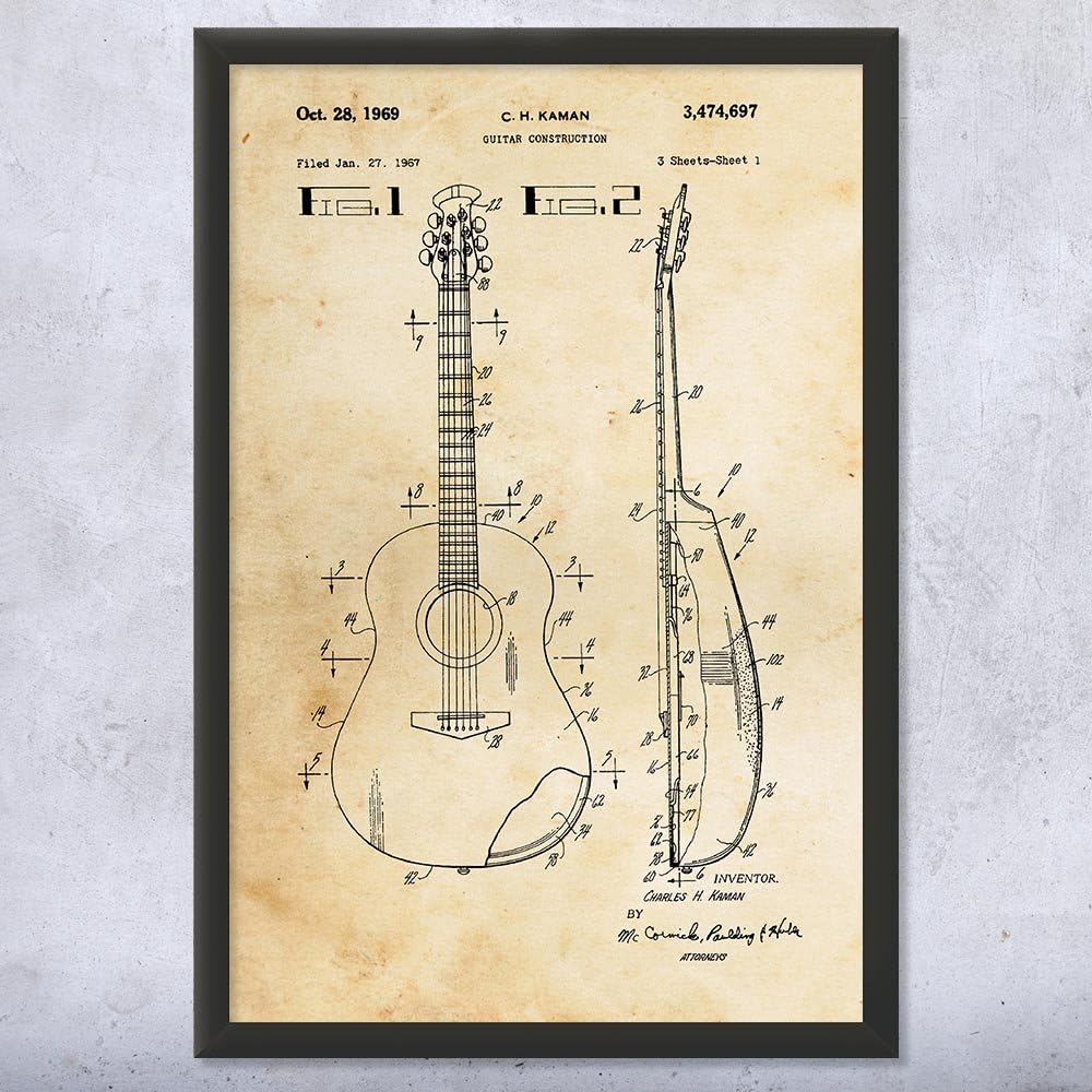 Acoustic Guitar Patent Framed Print (16x20) Gifts For Men, Guitar Art, Guitar Player Gifts, Music Wall Art, Teacher Gifts, Classroom Decor