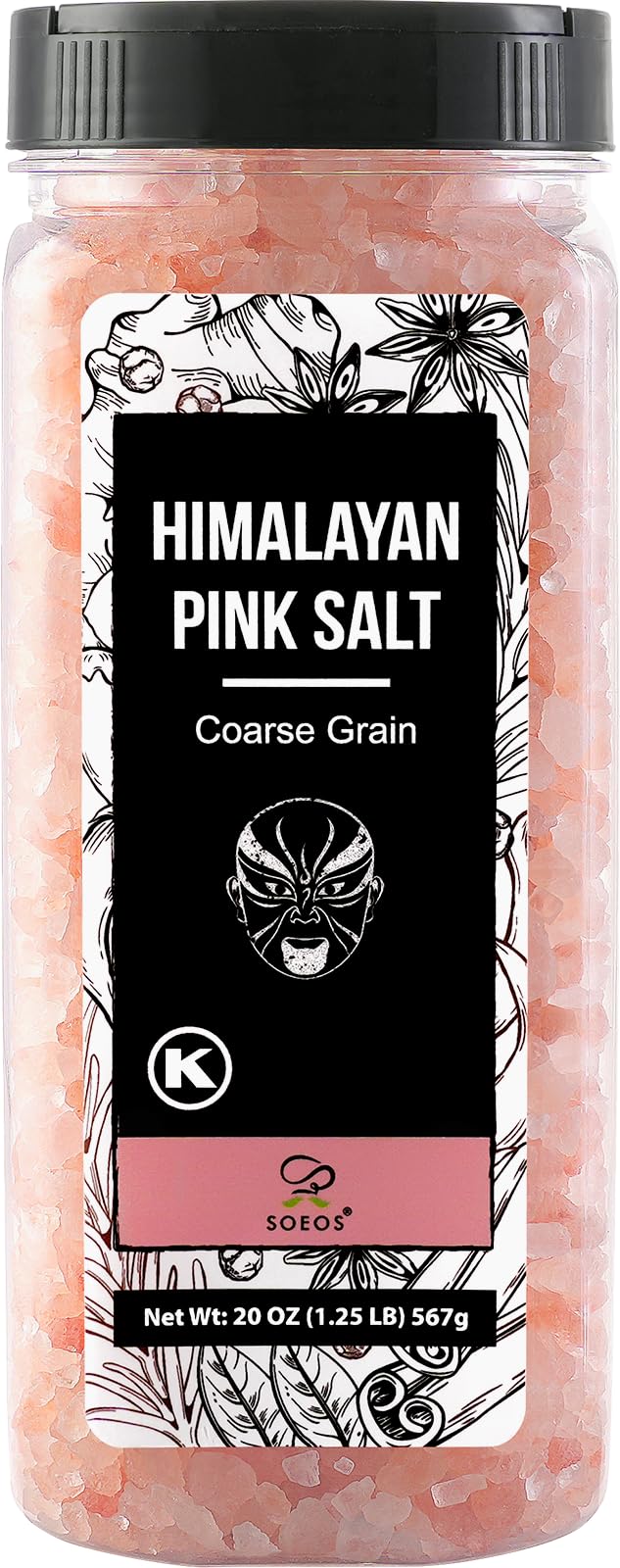 Soeos Himalayan Salt - Coarse Grain, 20 oz, Himalayan Pink Salt, Pure Rock Salt for Grinders and Salt Mills, Kosher & Natural Certified, Healthy
