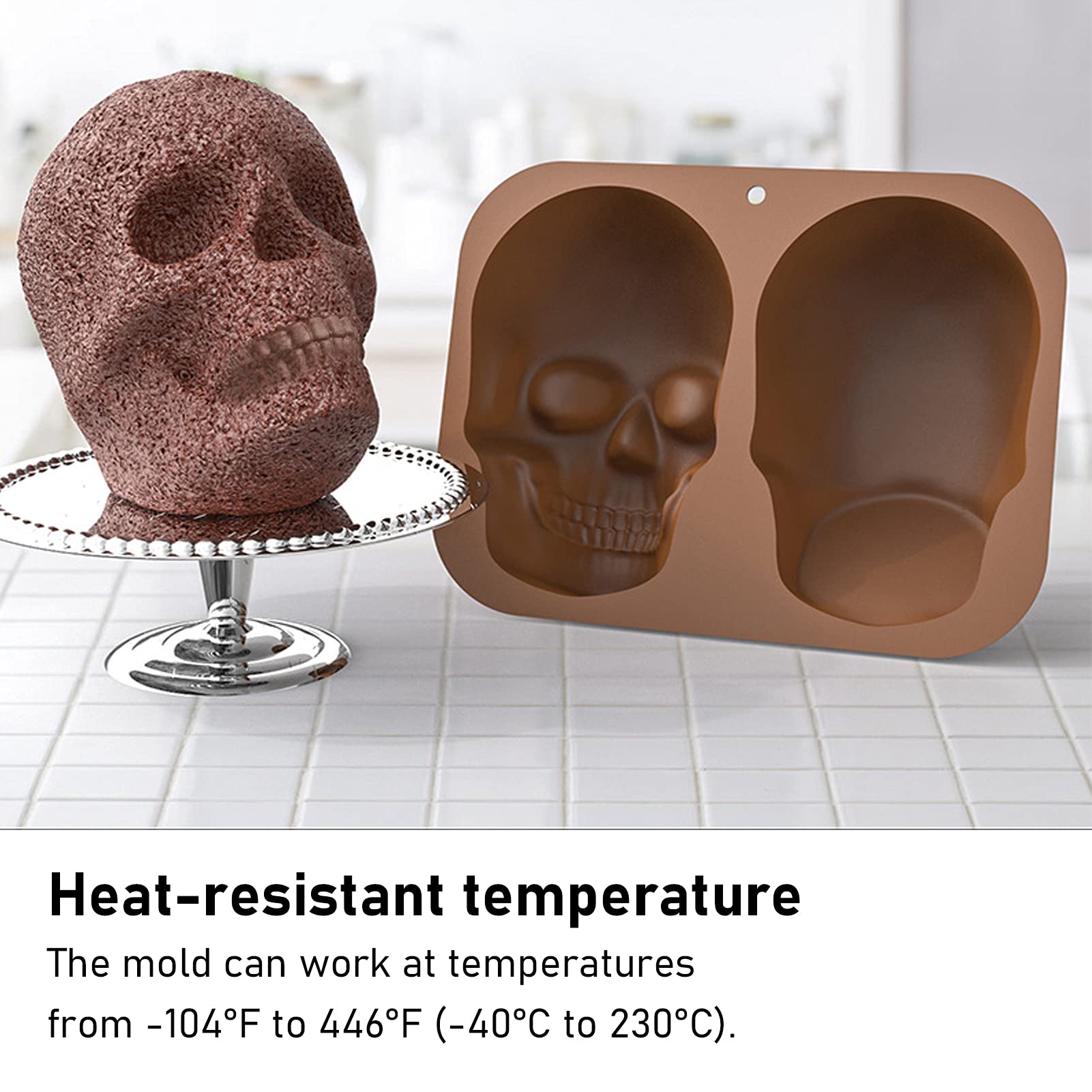 Nikou Silicone Cake Mould Realistic Skull Shaped Silicone Molds 137x215x180mm Cake Tins for DIY Fondant Decoration and Baking (Brown) - Image 4