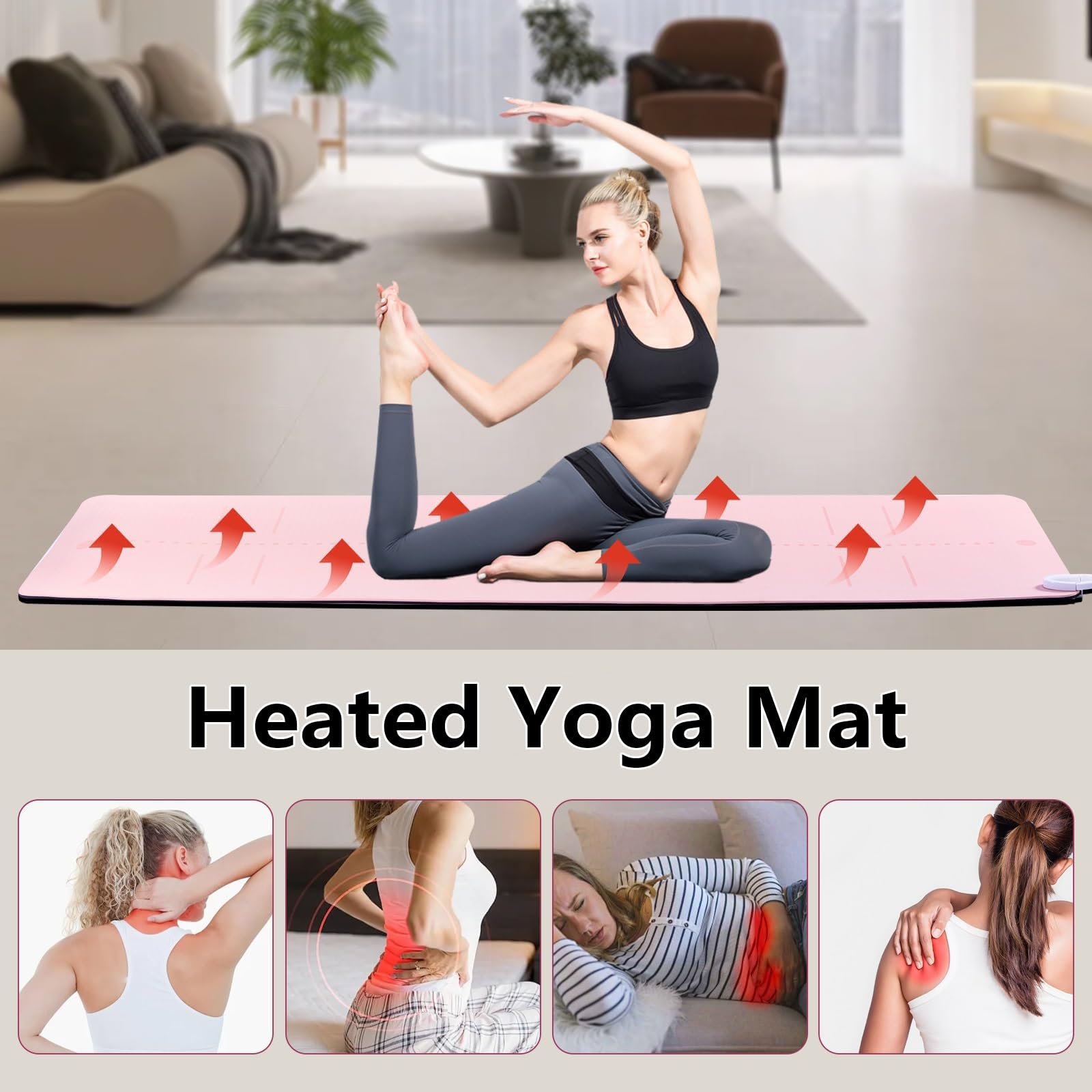 Tappetino da yoga riscaldato, regolabile, in TPE, antiscivolo, 8 mm di spessore, per yoga, pilates, ginnastica, superficie morbida per allenamento