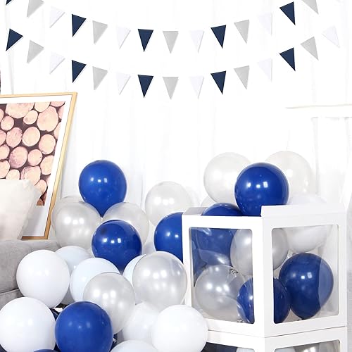 Miniatura 2 de Globos pequeños de 5 pulgadas, color azul marino, blanco y plateado, globos de látex para graduación, para hombres, niños, cumpleaños, boda,