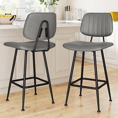 24-Inch Leather Bar Stools Set of 2, Counter Height Barstools
