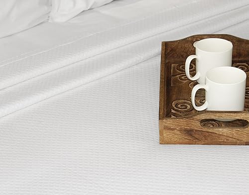 Miniatura 6 de Cotton Craft - Cobija térmica de sarga de punto espiga (100% algodón súper suave de alta calidad), Algodón, Diamante - Blanco, gemelo