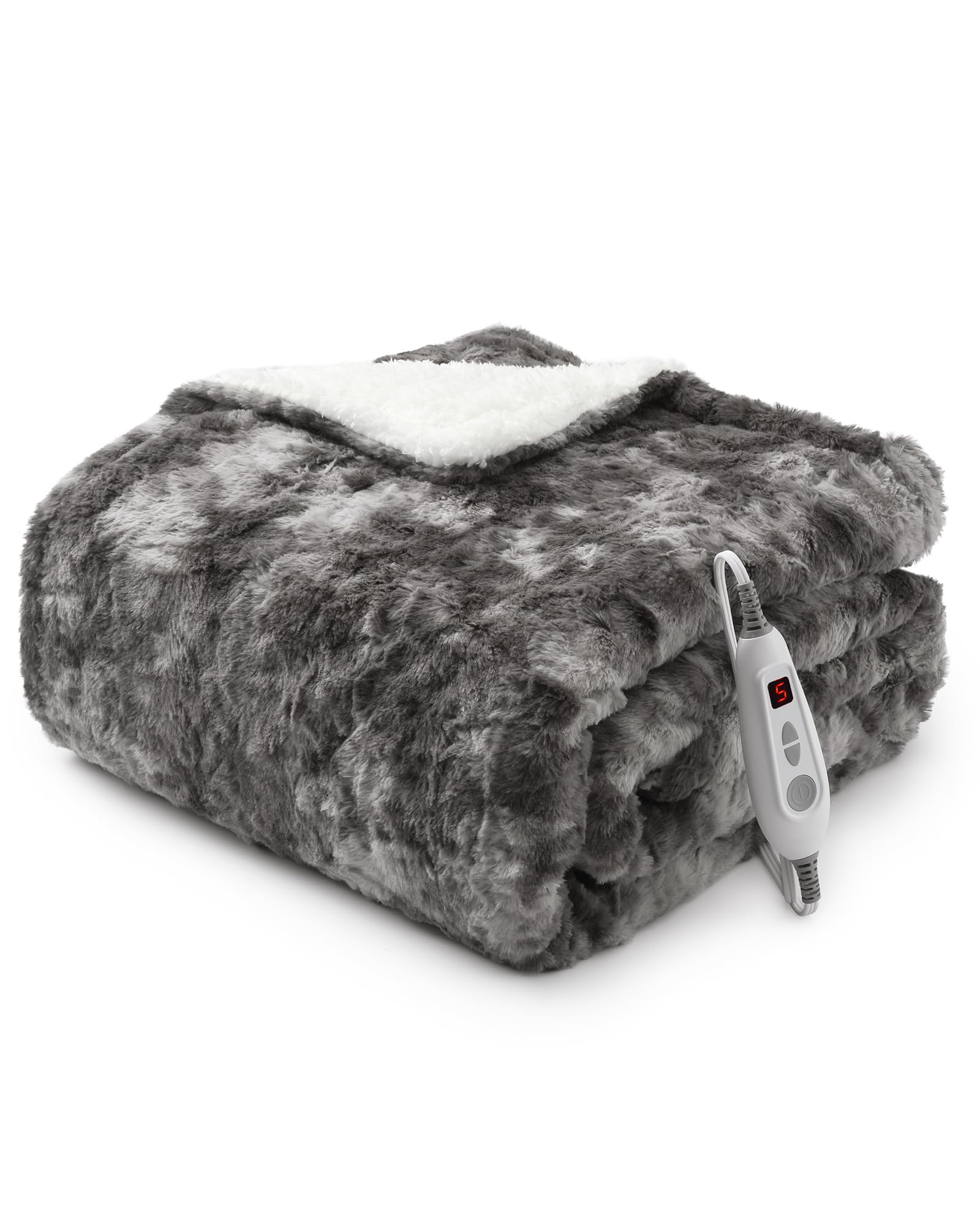Lintimes Grey Electric Blanket, Heated Blanket With 6 Heat Settings And 10H Auto Off Timer, Heating Throw Blanket With Lcd Controller, Washable Heating Throw For Sofa, 130 X 160 Cm,