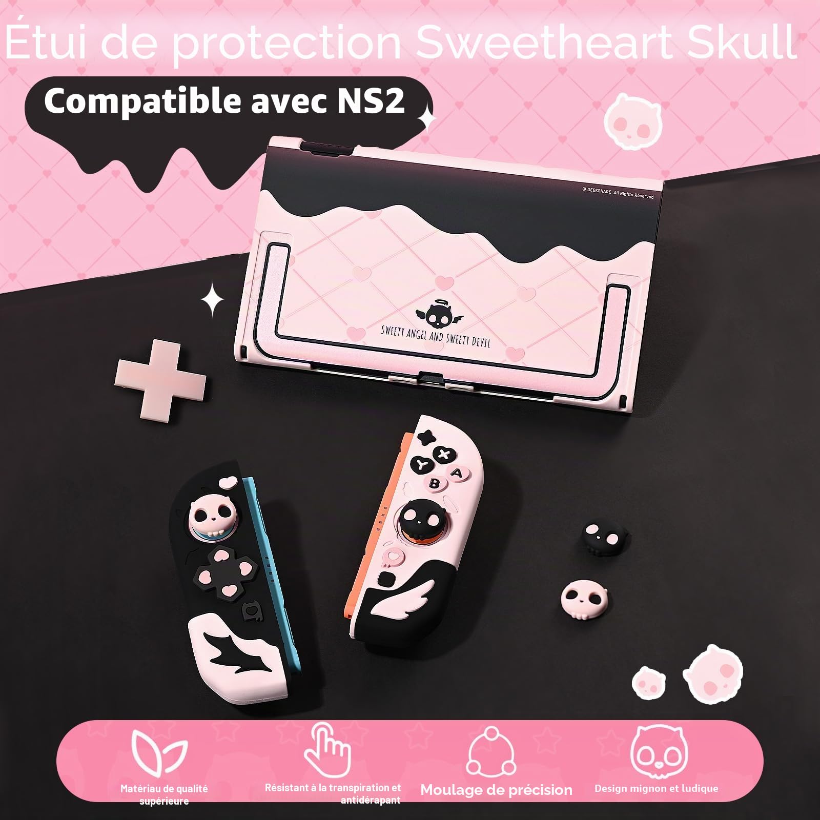 GeekShare Coque de protection en silicone compatible avec Switch 2, résistante aux rayures, coque de protection en silicone souple séparable, pour joystick avec 2 capuchons de préhension pour pouce