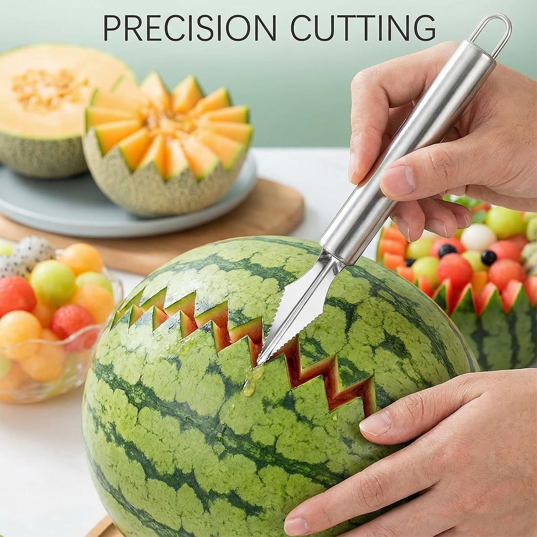 Set 4 en 1 Cuillère Parisienne à Melon Vide Pomme Denoyauteur Couteau Sculpteur Fruits Ustensile de Cuisine en Acier Inoxydable pour Faire des Billes