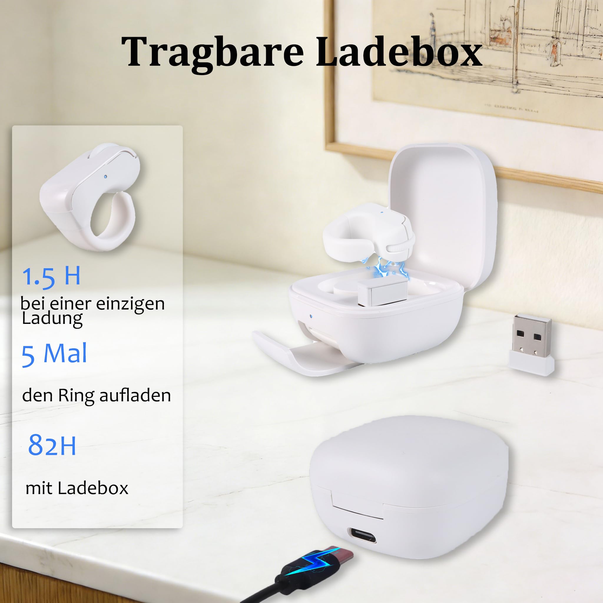 Tiktok Scrolling Ring Fingermaus mit Touchpad, Mini Bluetooth Wiederaufladbare Tragbare Maus mit Ladehülle, Fernbedienung für Kamera/Video/Kindle App/PPT, für PC Laptop Smartphone Tablet(Weiß)