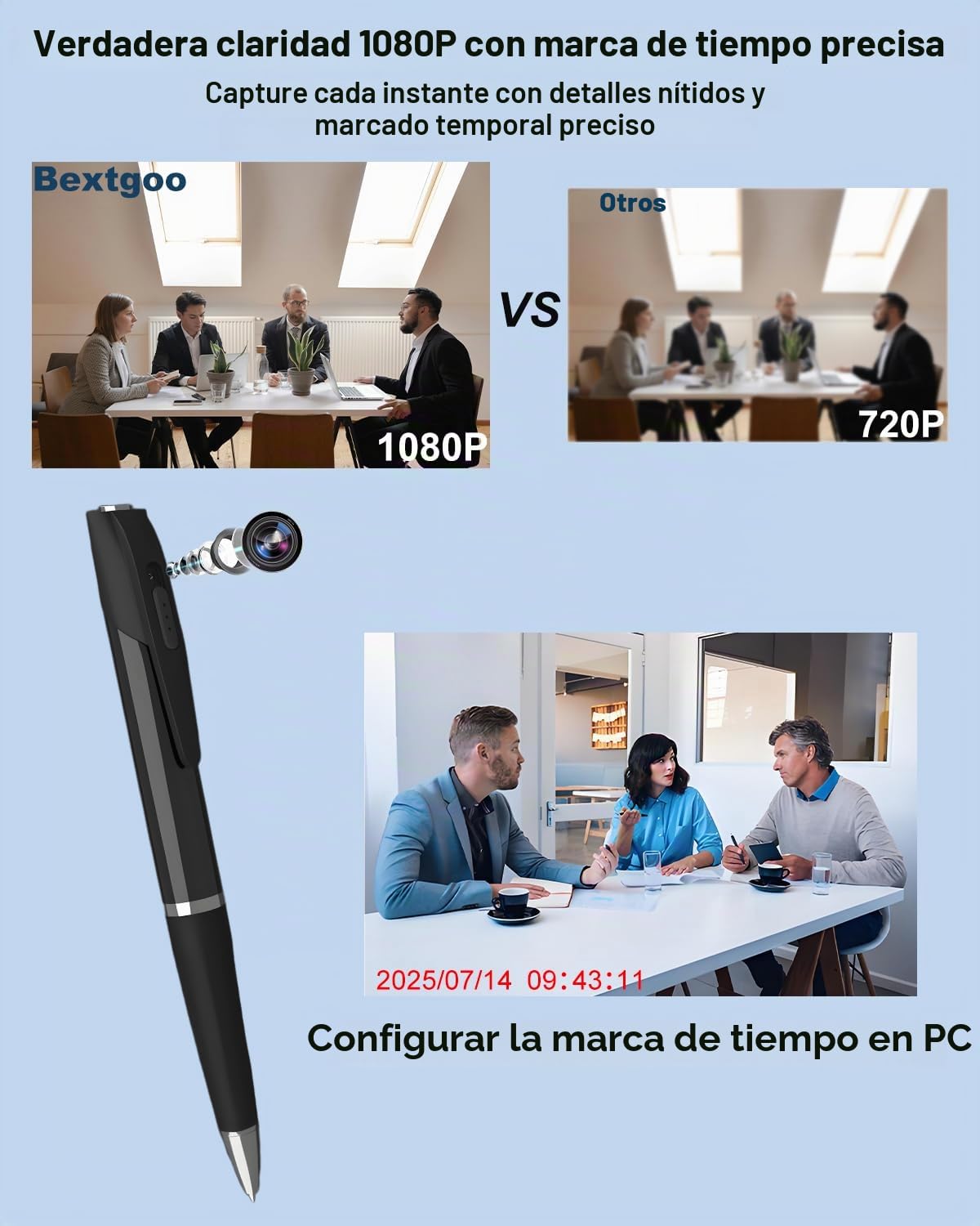 Bextgoo Mini Camara Espia, 1080P HD Camara Espia Oculta Sin WiFi con Tarjeta TF de 64GB, Grabación en Bucle y Marcado de Fecha, Vídeo y Fotos, Bolígrafo Espia para Interior y Exterior