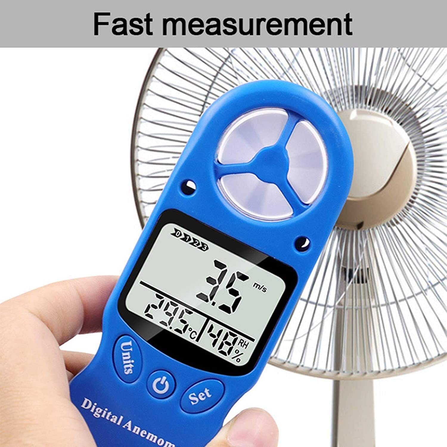 JJJ Anemometro Portatile, per velocità del Vento, misurazione della Temperatura e dell'umidità, 5 opzioni dell'unità di misurazione, con retroilluminazione LCD