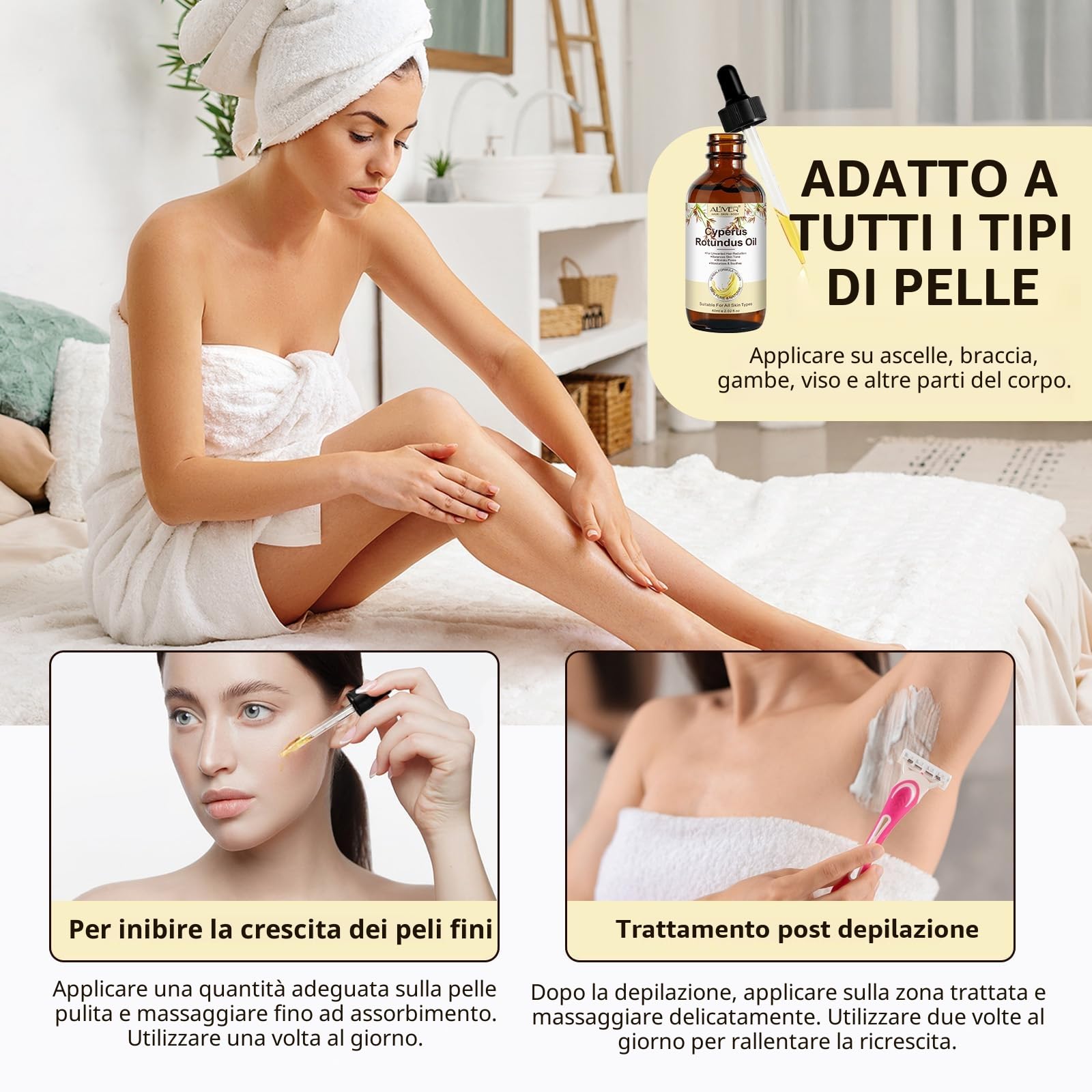 Cyperus Rotundus Olio per la depilazione, 100% puro naturale per la depilazione del corpo e del viso, per donne, riduce la crescita indesiderata dei peli dopo la barba, restringe i pori, idrata