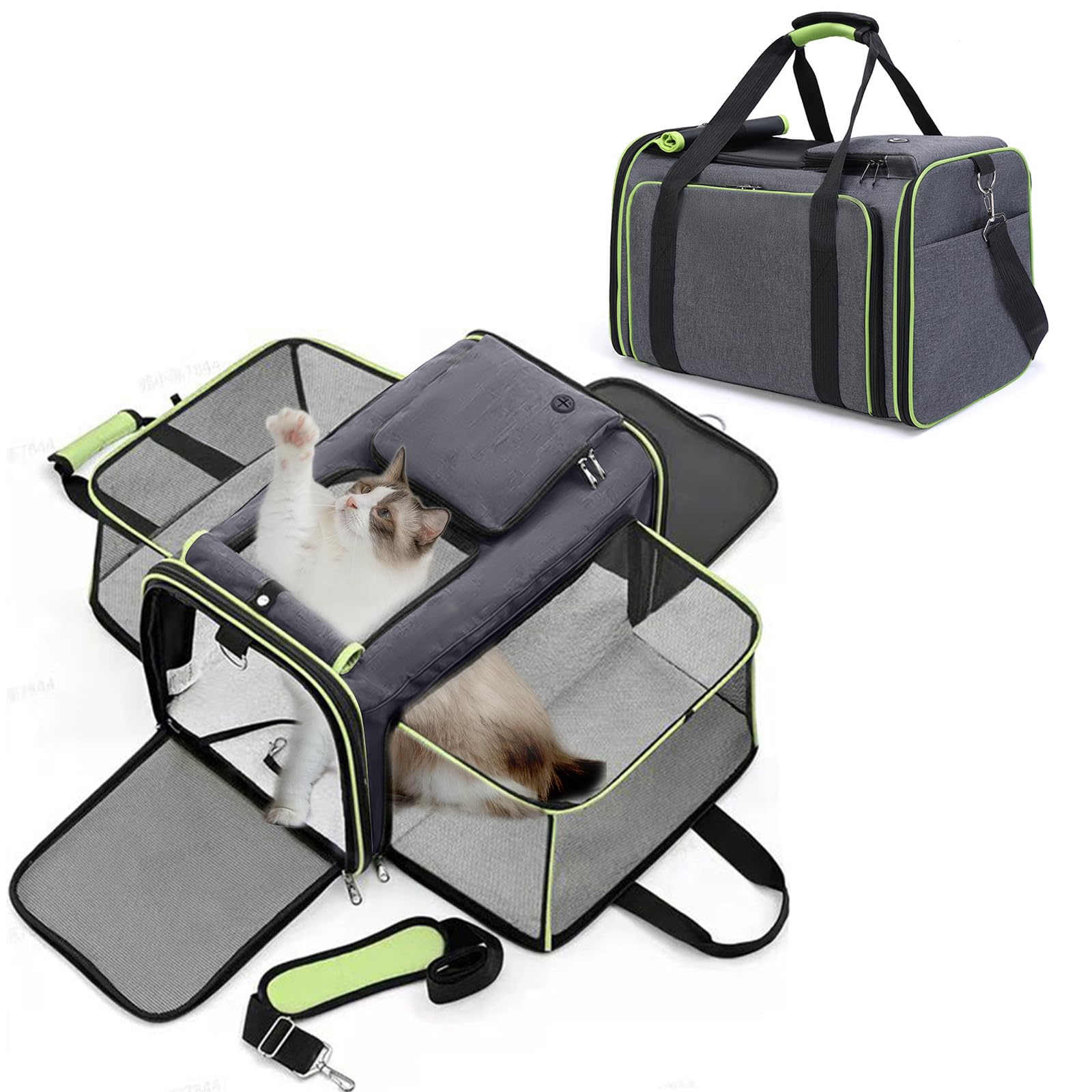 PETCUTE Transportín Extensible para Perros,Bolsa de Transporte Plegable para Gatos con Colchón Suave,Cinturón de Seguridad,Transportín Perro Pequeño,Ideal para Automóvil/Compras/Aire Libre