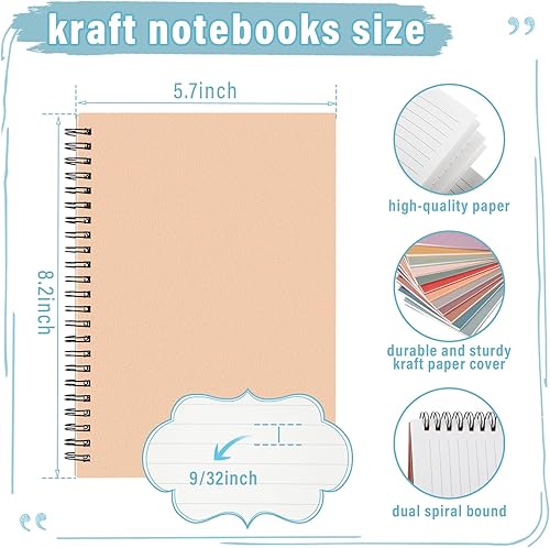Miniatura 2 de Fuutreo 24 Pcs Spiral Notebook for Work A5 8.3 x 5.7 Inch College Ruled Spiral Journal Notebook Kraft Cover, 12 Color, 60 Sheets, 120 Pages for