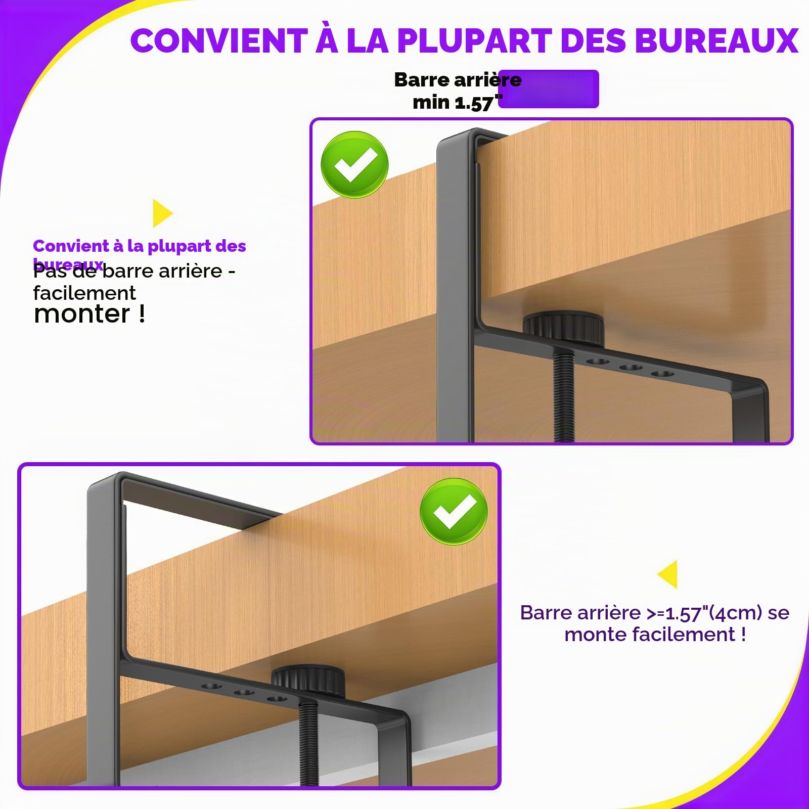 REFLYING Câbles Management de 74cm, Range Câbles Bureau sans Perçage, Cache Câbles à Pince Réglable, Boite Rangement Câbles pour Table Debout, Passe Câbles pour Bureau ou Maison, Noir