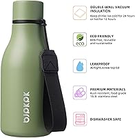 Vista 320 de BJPKPK Botellas de agua aisladas, botella de agua de metal de acero inoxidable de 18 onzas con correa, termo a prueba de fugas sin BPA, tazas