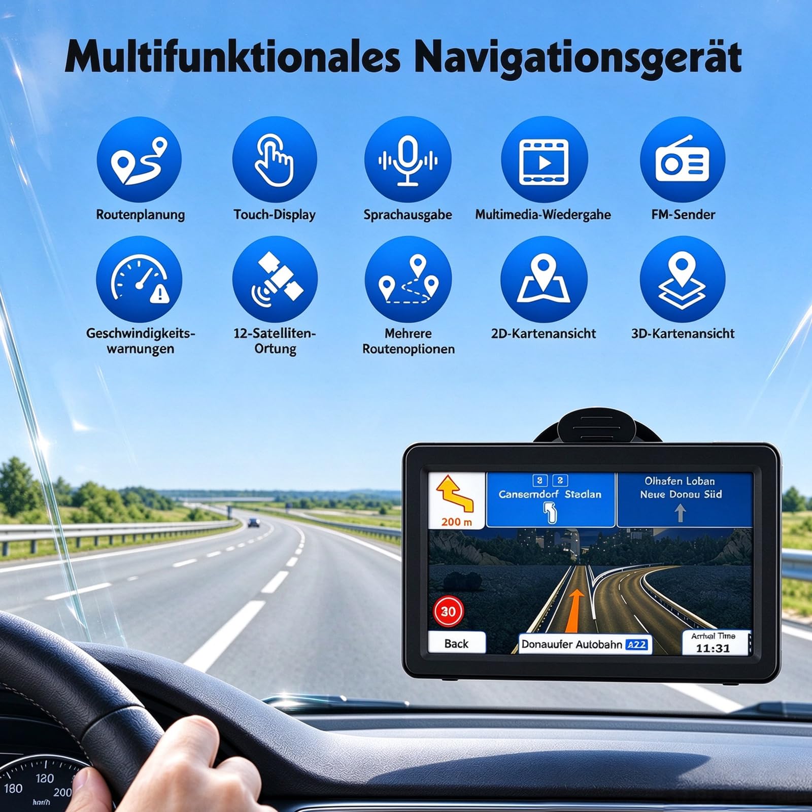 7 Zoll Navigationsgeräte für Auto LKW Navi, Lebenslange Karten