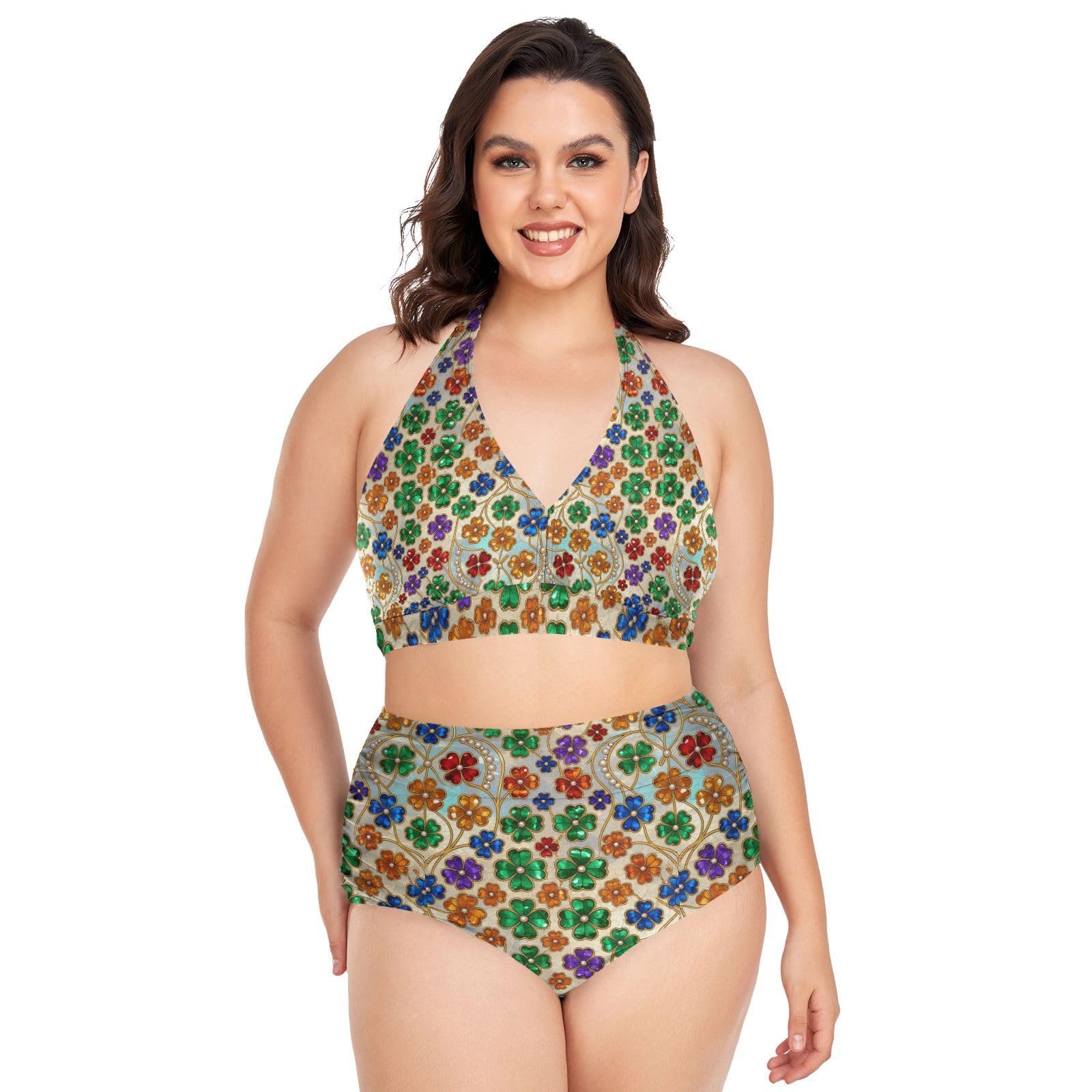 FRODOTGV Costumi da bagno donna taglie forti L-4XL | 92% poliestere, 8% spandex, tessuto elastico, spallacci regolabili per viaggi tropicali e attività acquatiche piccoli fiori