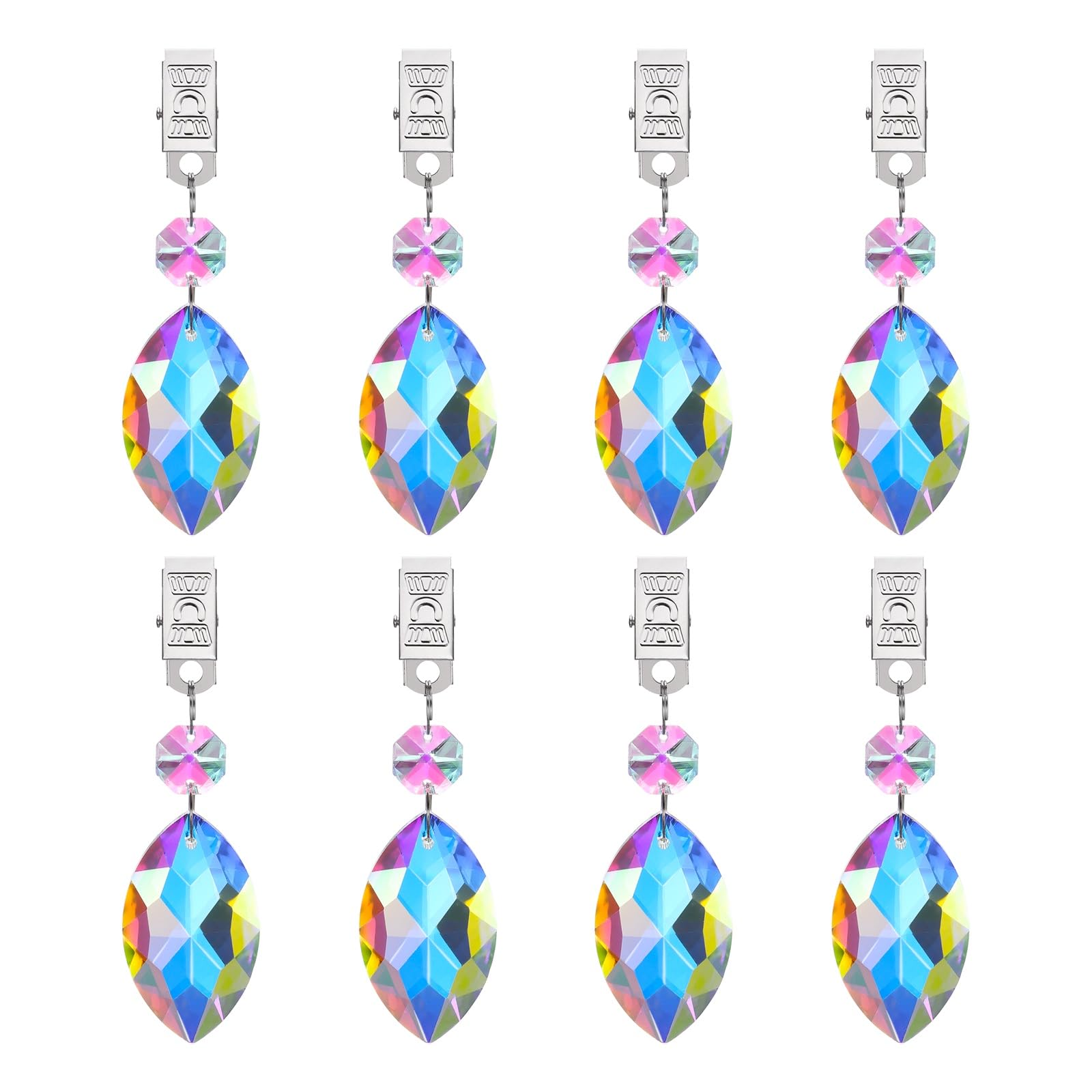 sourcing map 8Pcs Tablecloth Weights, Crystal Table Cover Weights with Metal Clips, Clear Eye Shape Pendant Curtain Weight for Outdoor Picnic Garden Table Decoration(AB Color)