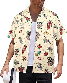 HUGLAZY 80s 90s Outfit Hawaiian Shirt for Men Big and Tall Short Sleeve ...