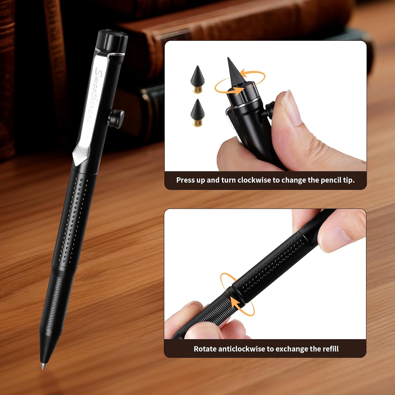 SMOOTHERPRO Bolt Action Pen, Ballpoint and Pencil in One with Graphite Alloy Tip, Retractable Twist Design, Compatible with Parker Refill, for Office Sketching Journaling Orange(APG04)