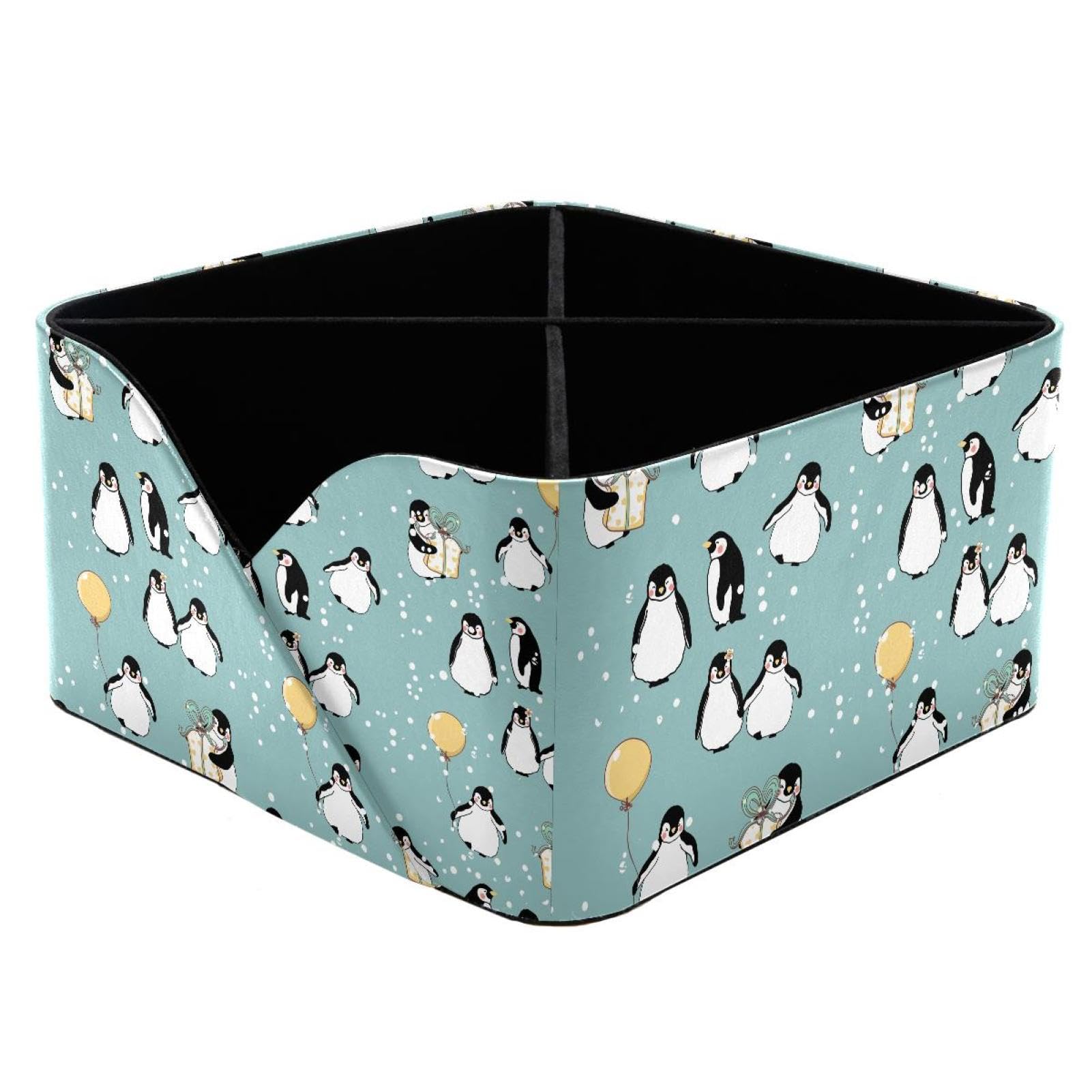 KengjuTesu Cute Penguins Desktop Organizer Pen Holder, Rectangular Pencil Cup for Office, Study and Makeup Stations