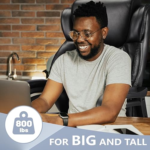 Miniatura 5 de Silla de oficina grande y alta de 600 libras, silla ejecutiva con reposacabezas ajustable, asiento extra ancho, piel sintética resistente para