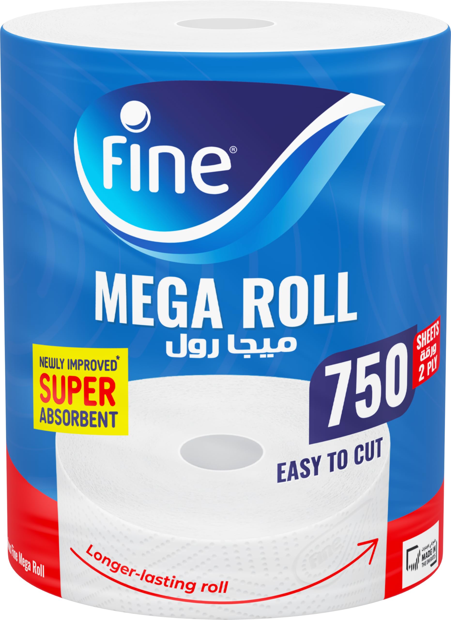 Fine Mega Roll Tissues, 750 sheets x 2 Ply150m Kitchen Paper Towel