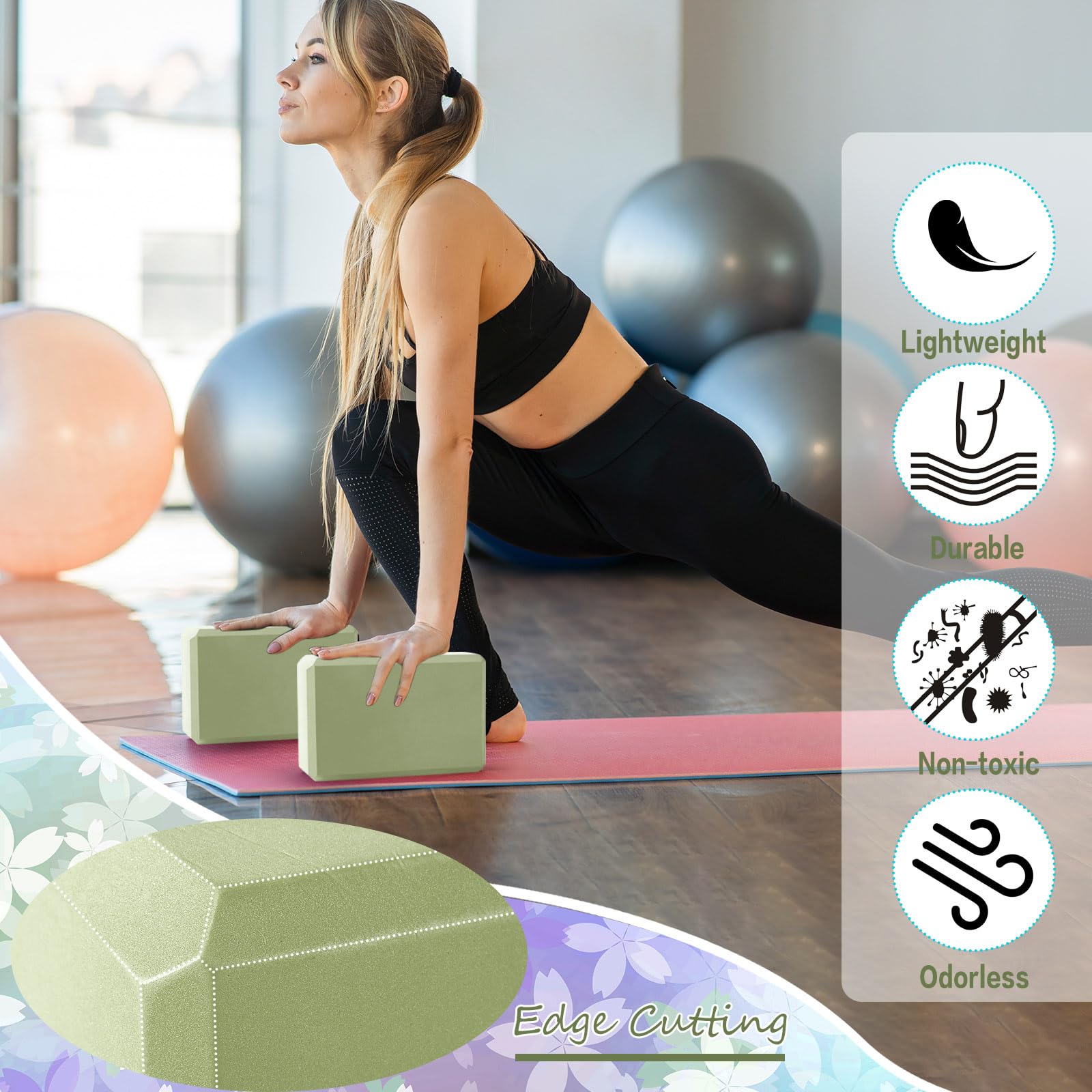 Outus Yoga-Blöcke, 22,9 x 15,2 x 7,6 cm, hohe Dichte, zur Verbesserung der Kraft, Flexibilität, Balance, weiche, rutschfeste Gymnastikblöcke für Yoga, Sport, 20 Stück
