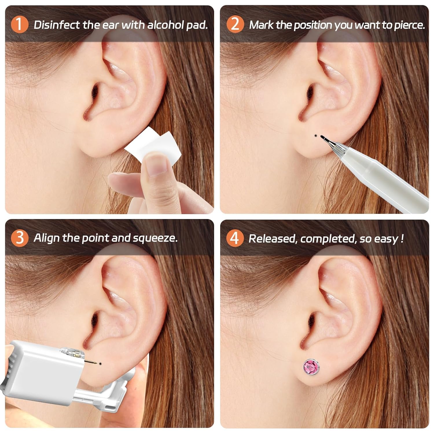 RAJry 2pcs Painless Ear Piercing Gun Disposable Safety Asepsis Piercing Tool Kit with 2Pcs Ear Studs 4