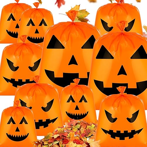 80 bolsas de césped de hojas de calabaza de Halloween, bolsas de plástico para faroles, bolsas de basura de hojas de otoño para Halloween,