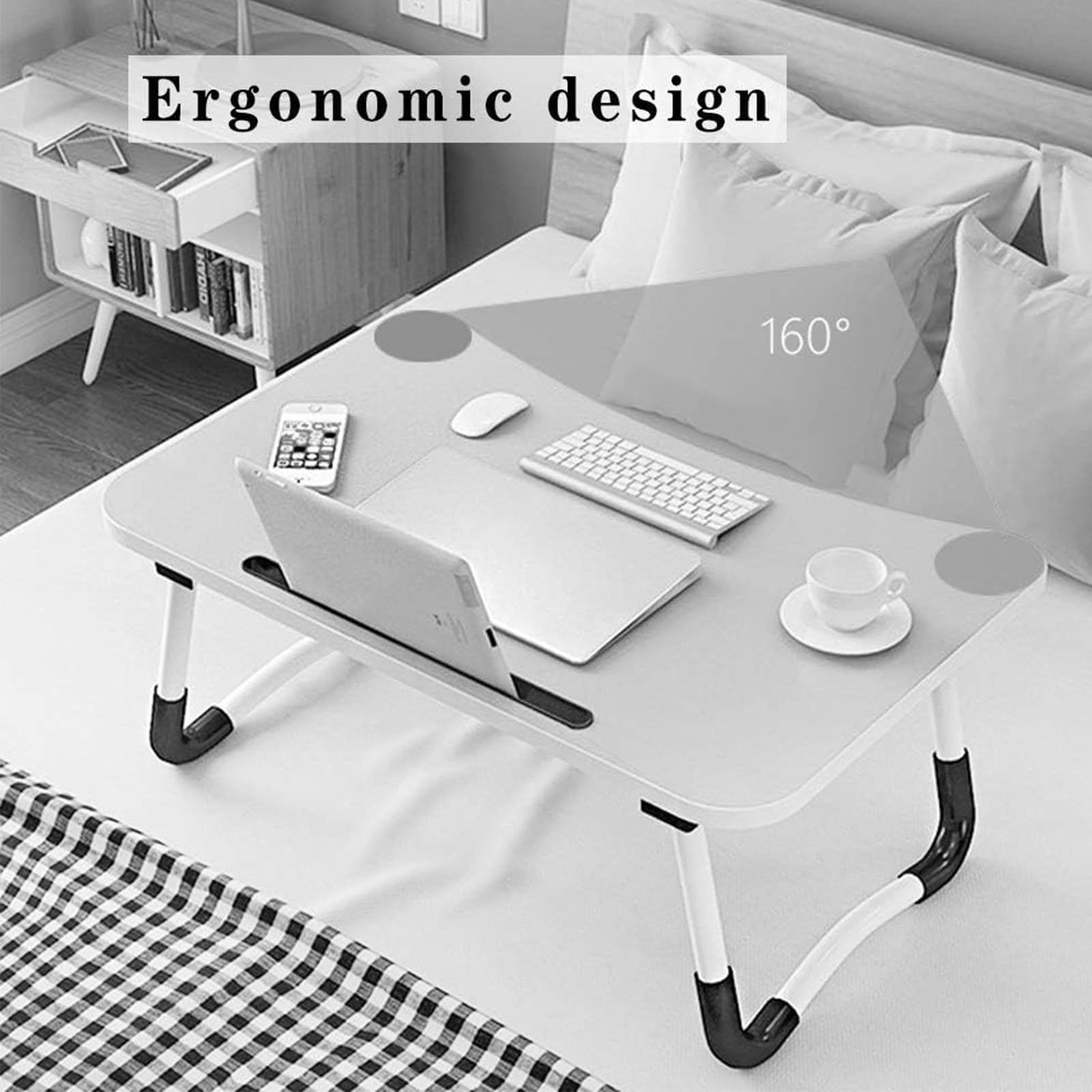 Tavolino Pieghevole da Letto con Porta Bicchiere E Leggio for Tablet, 60x40 Cm, Salvaspazio, Facile da Trasportare, Ideale for Soggiorno, Camera, Aree Relax E Smart Working(Green)