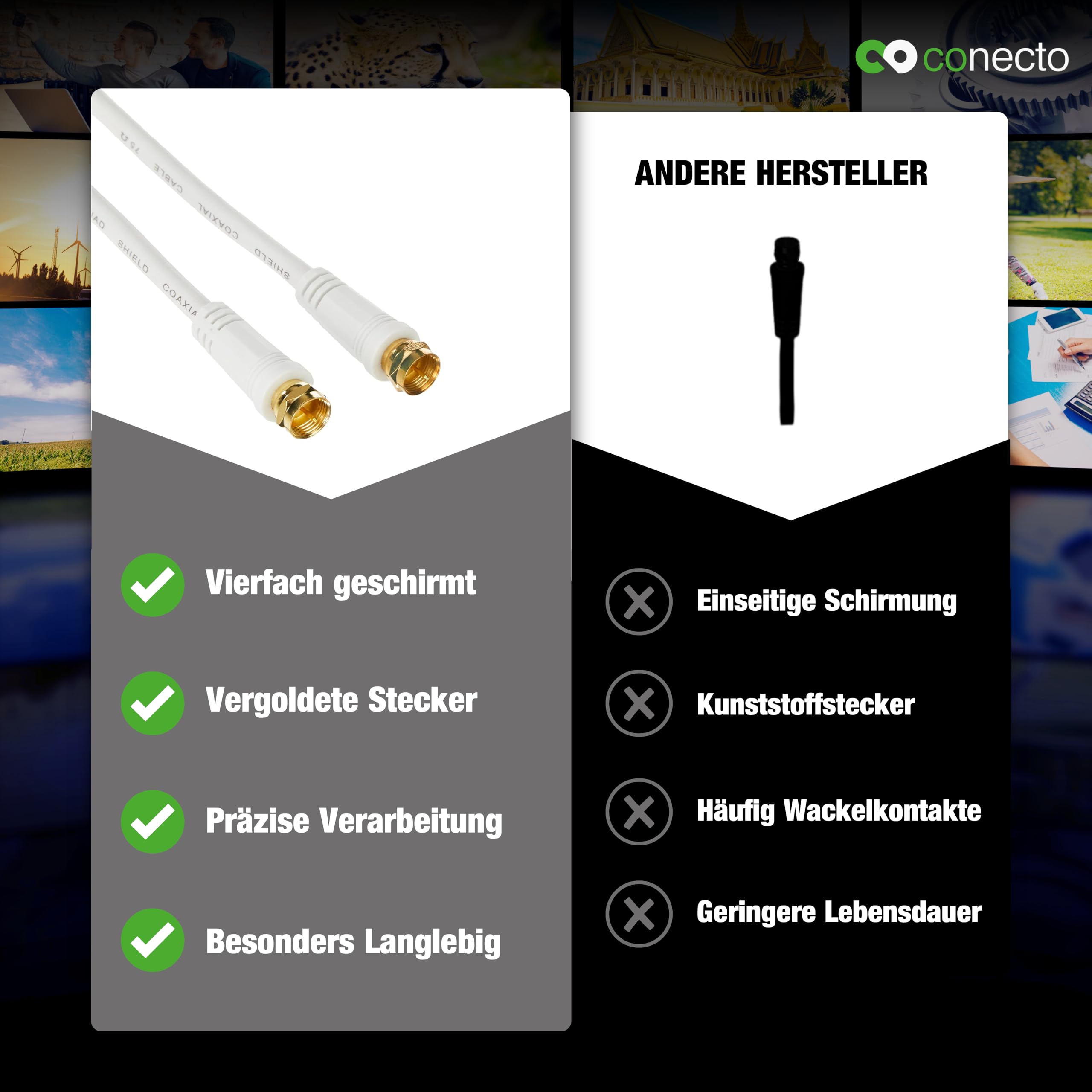 conecto Kabel antenowy SAT, kabel koncentryczny - wtyczka do wtyczki, biały, 5,00 m
