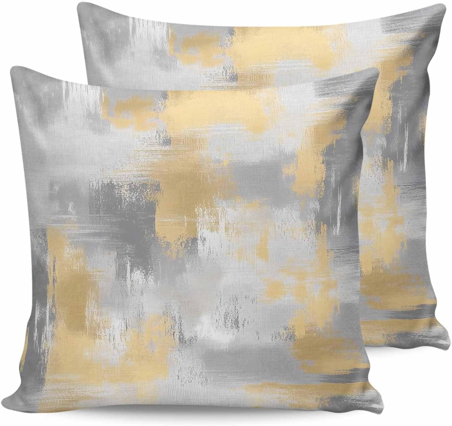 Outdoor Waterproof Pillow Covers for Patio Furniture Gray Yellow Painting Art Decorative Throw Pillow Covers Abstract Pillowcases Set of 2 Cushion Case for Sofa Couch Chair Home Decor 24x24 inch