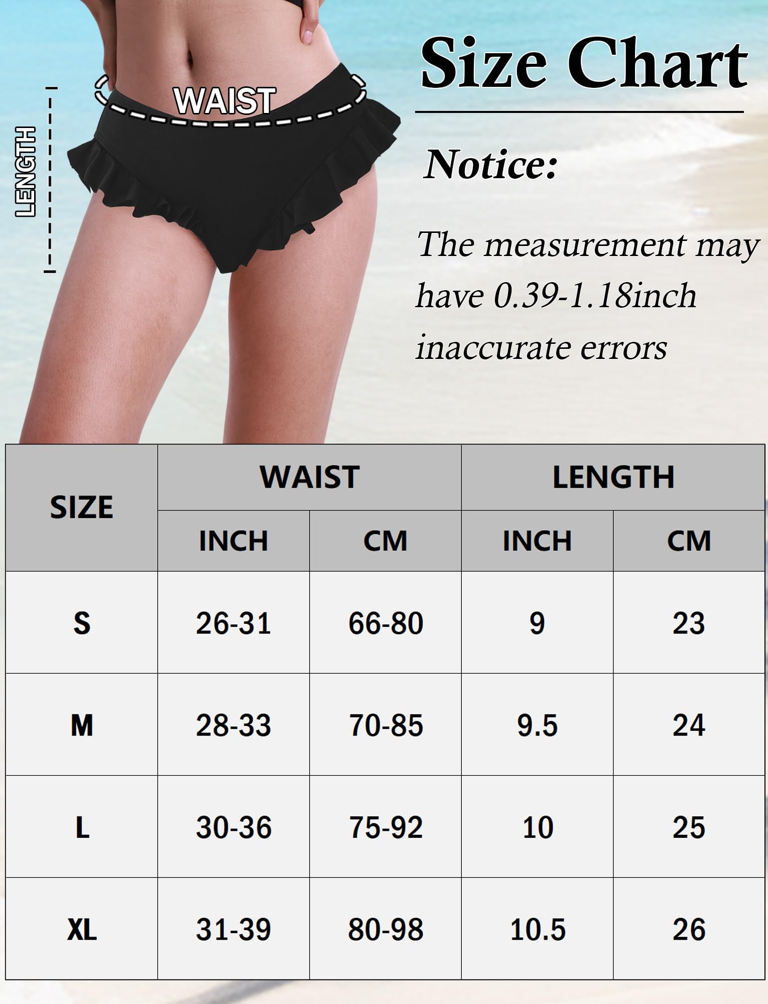 FEOYA Bas de bikini à volants pour femme - Couverture complète - Bas de maillot de bain élastique - Pour l'été et la plage