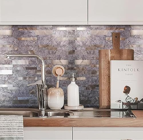 Miniatura 5 de Weimeisc 10 hojas de azulejos contra salpicaduras para cocina, despegar y pegar, 11.81 x 11.81 pulgadas, autoadhesivo, impermeable, azulejos de