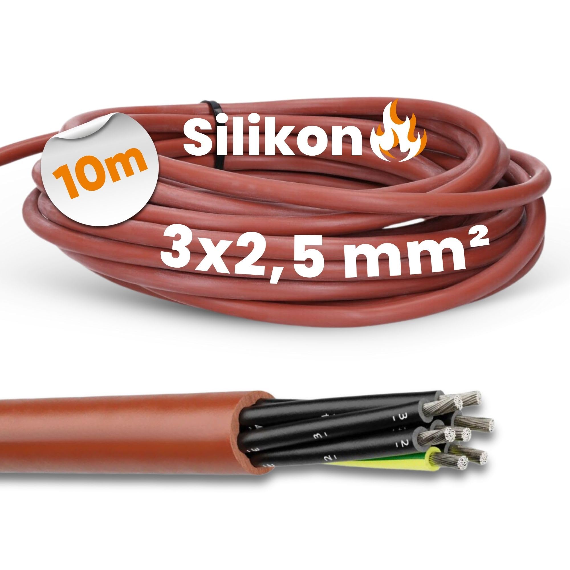 Lapp Kabel 0046020 Cavo Multicore Unscreened, 3 Core, 14 AWG, 2.5 mm² | Resistente a alte temperature, conduttore in rame e silicone rosso, diametro 9.7 mm, bobina al metro, tensione 500 V