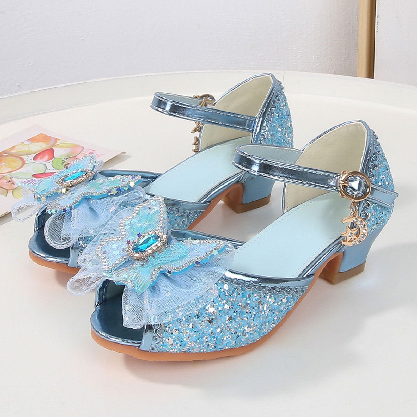 Chaussures de plage pour enfants filles Sandales à bout fermé Talons de mariage Chaussures de fête à paillettes Arc pour tout-petit Sandales 24