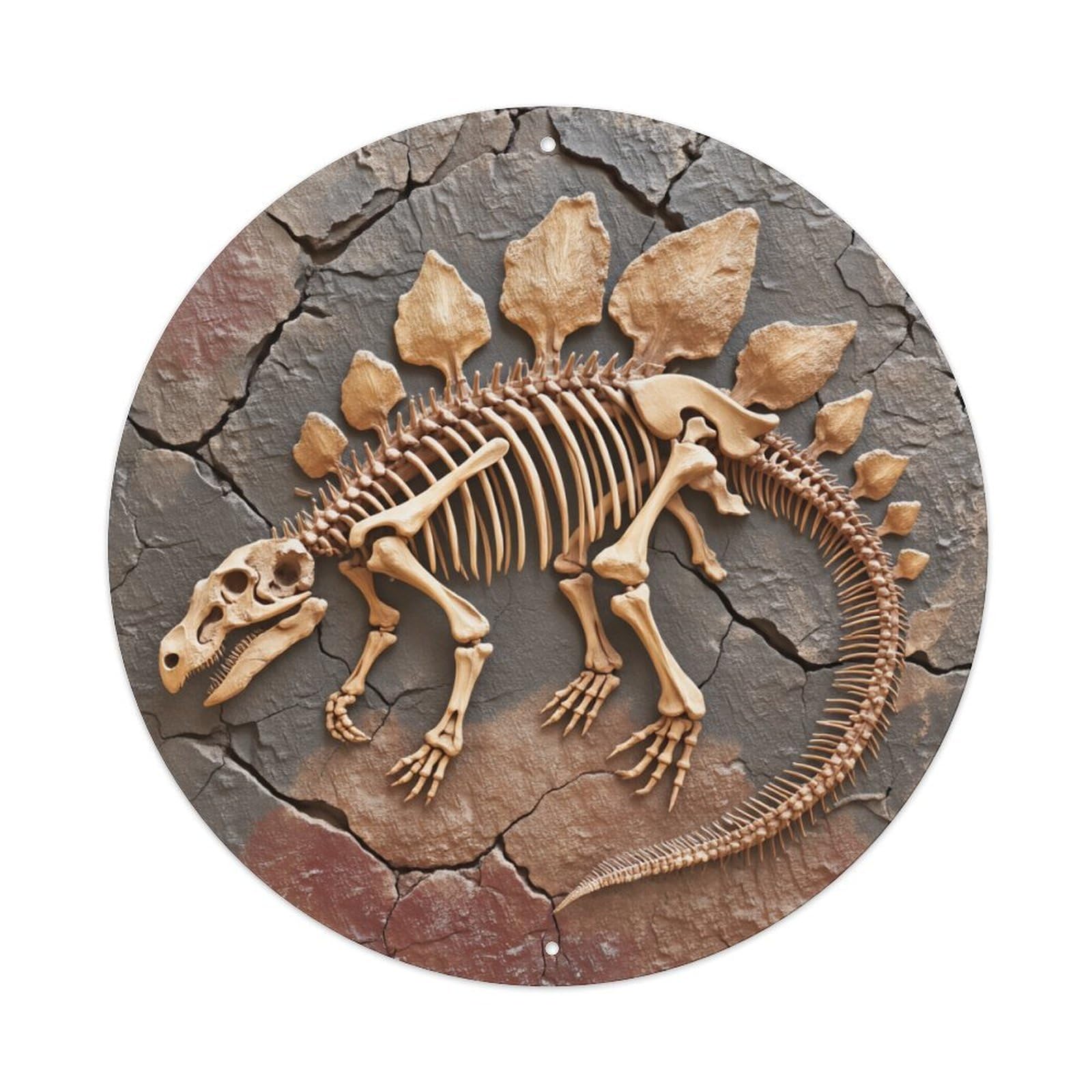 Dinosaur Skeleton Fossil Pattern Print Round Tin Sign Vintage Metal Poster, Home Bar Garage Man Cave Cafe Indoor & Outdoor Wall Decoration 8x8Inches