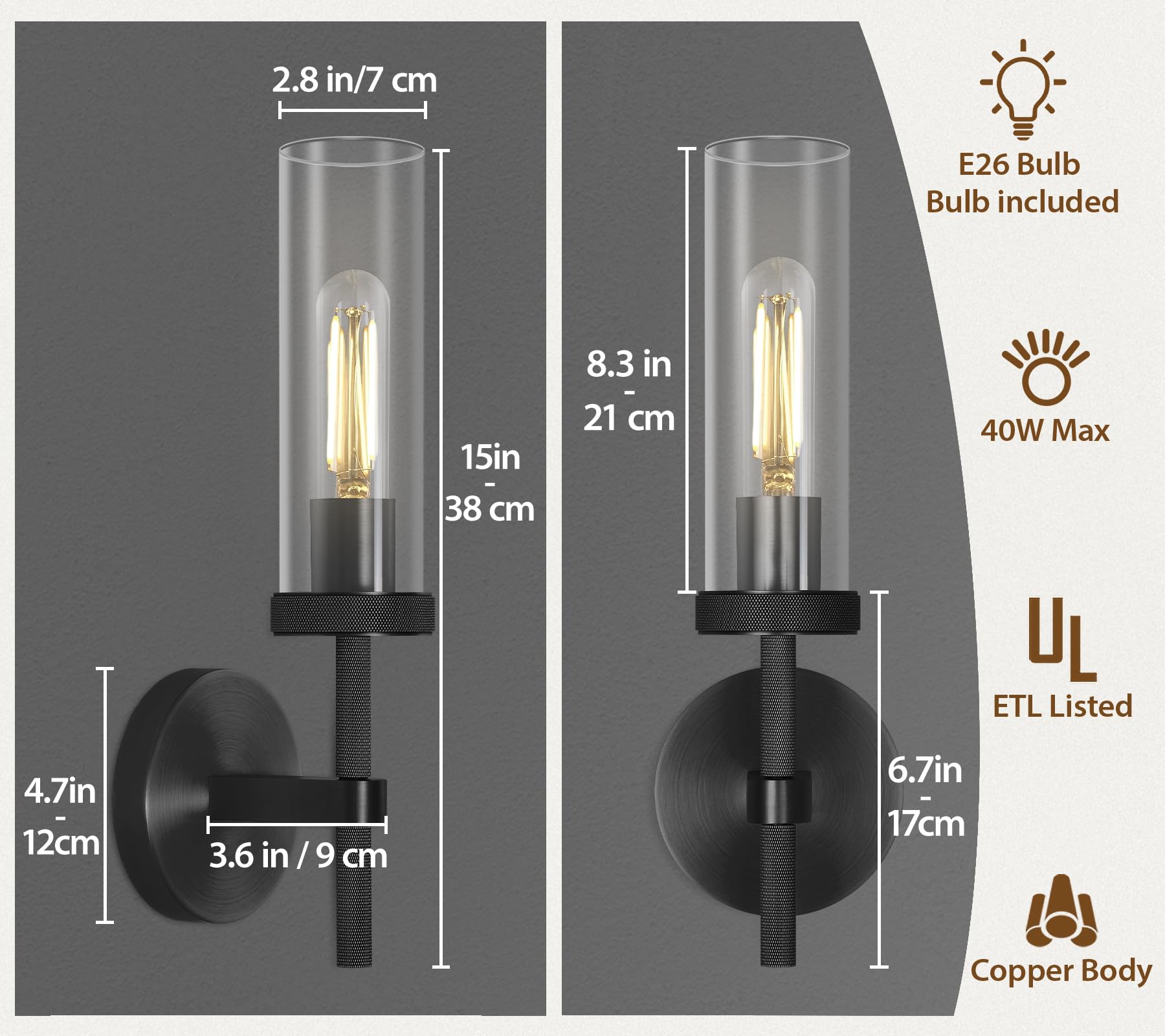 Black Wall Sconces Set of Two, 14