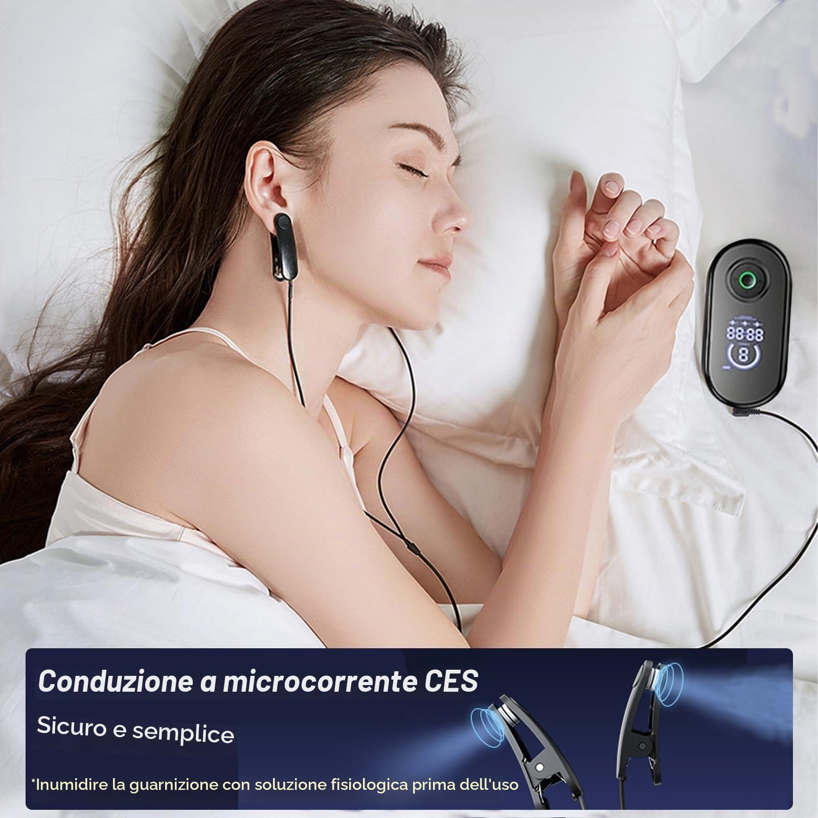 Dispositivo avanzato per il sonno, dispositivo di stimolazione del nervo vago, con clip per orecchie, sonno rapido e profondo, 3 modalità e 9 livelli di regolazione CES riduce l'ansia, allevia la