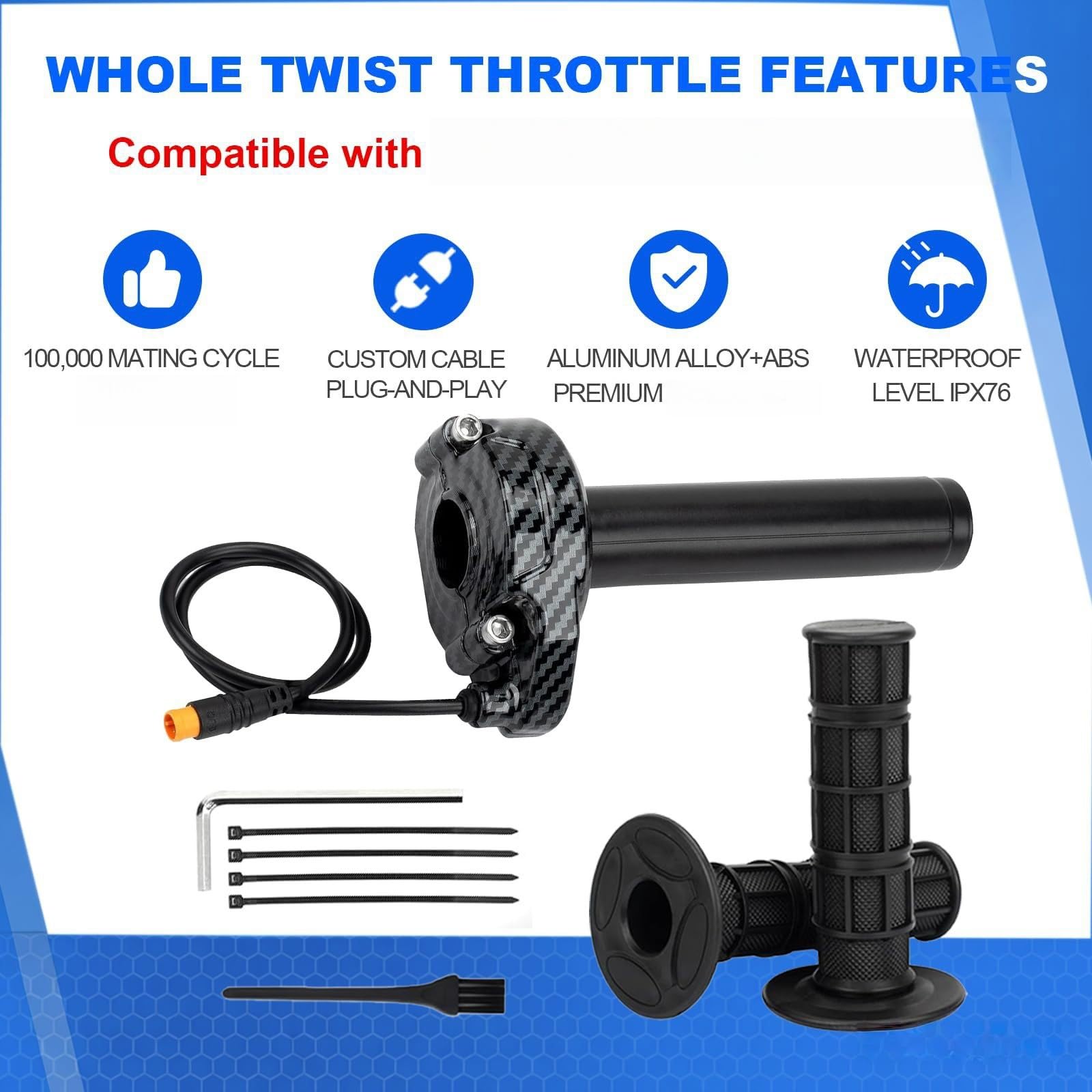 Generisch Commande de poignée rotative en ABS pour le remplacement du guidon de vélo électrique, ensemble de levier d'accélérateur de 22 mm avec spécification 12 V-72 V et jeu de câbles de