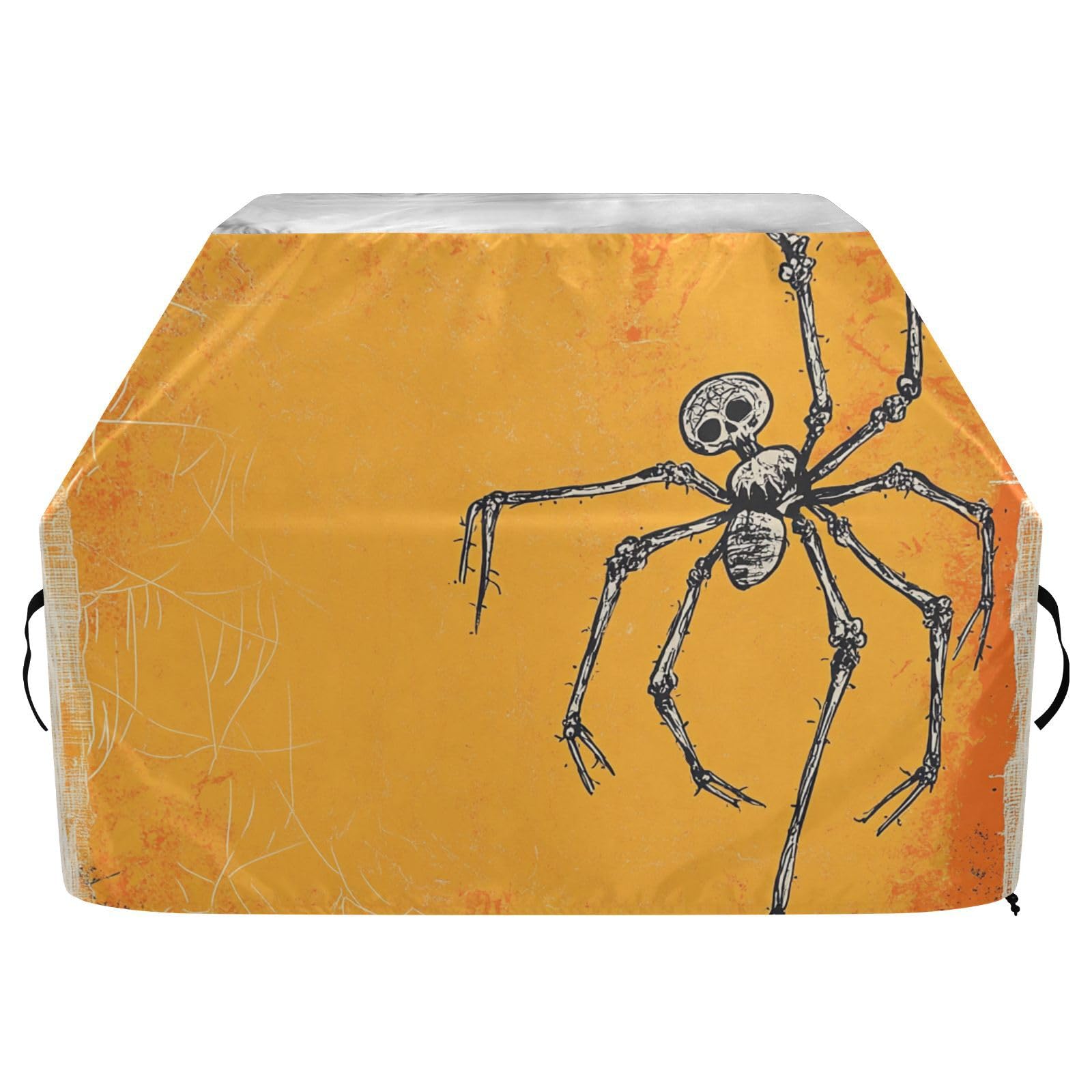 Upiorny szkielet owady kość pomarańczowy pokrowiec na grilla na Halloween 154 cm wodoodporny wytrzymały odporny na rozdarcie odporny na blaknięcie materiał pokrowiec na grilla z regulowanym sznurkiem