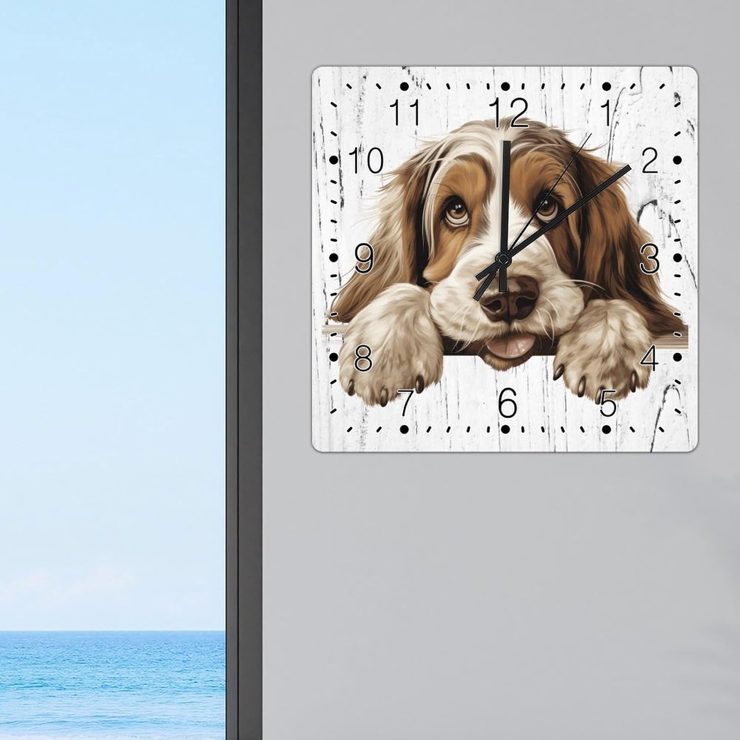 Grand Basset Griffon Vendeen Hanging Wall Clock Cute Funny Peeking Dog Puppy Clock Gift for Dog Lover Wall Clocks Quality Quartz Battery Operated Silent Clock for Home Bar Coffee 12x12in