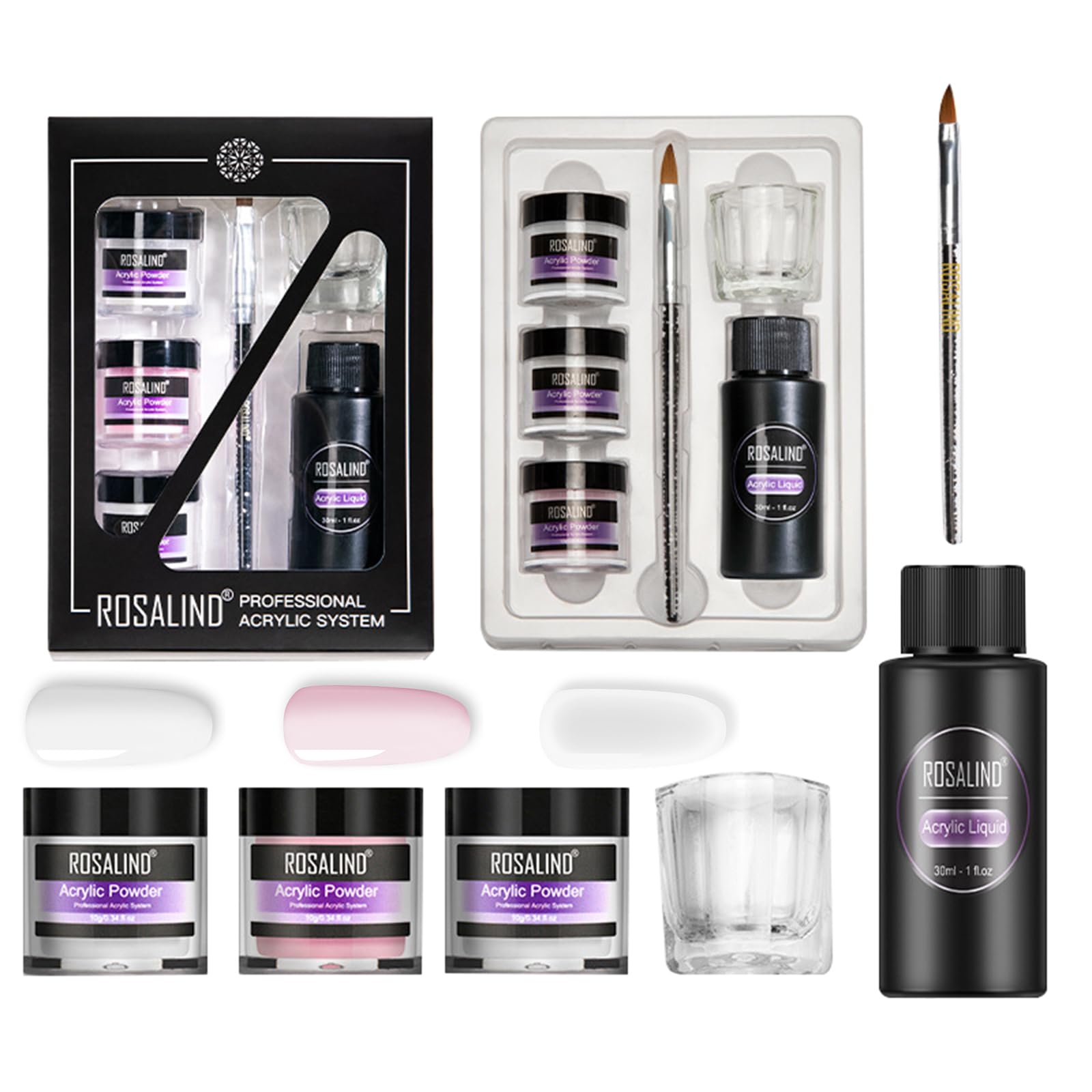 Set di Polveri Acriliche per Unghie, Kit polvere per unghie acrilica per principianti, con kit di polvere acrilica rosa trasparente a 3 colori #6