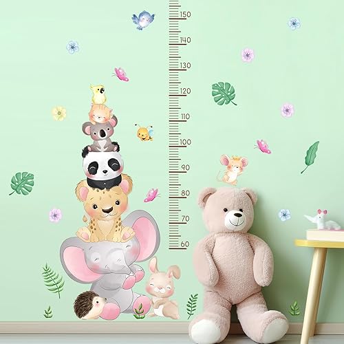 Miniatura 7 de Calcomanías de pared para niños, tabla de crecimiento de caricaturas, animales de dibujos animados, león, jirafa, elefante, gato, cebra,