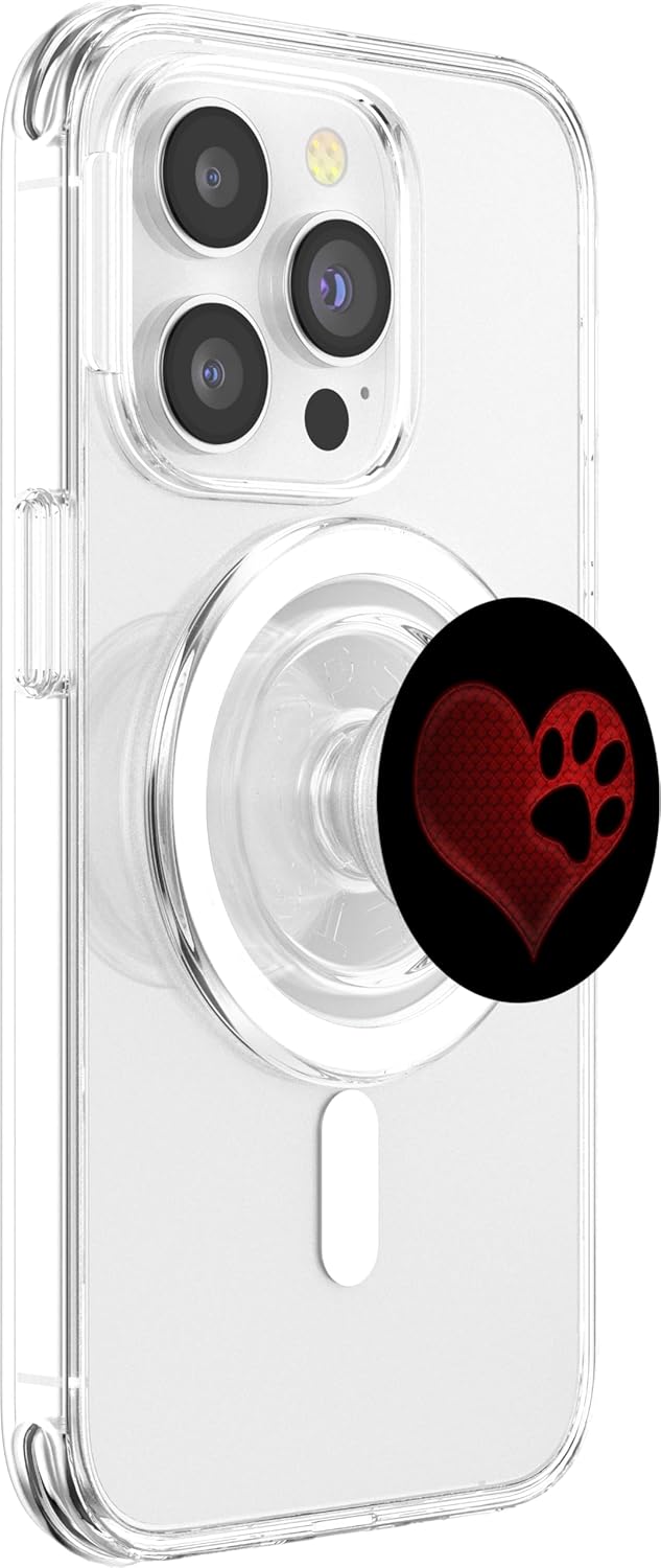 Red pattern Dog Paw Print Heart - dog paw on a Black PopSockets MagSafe PopGrip for iPhone