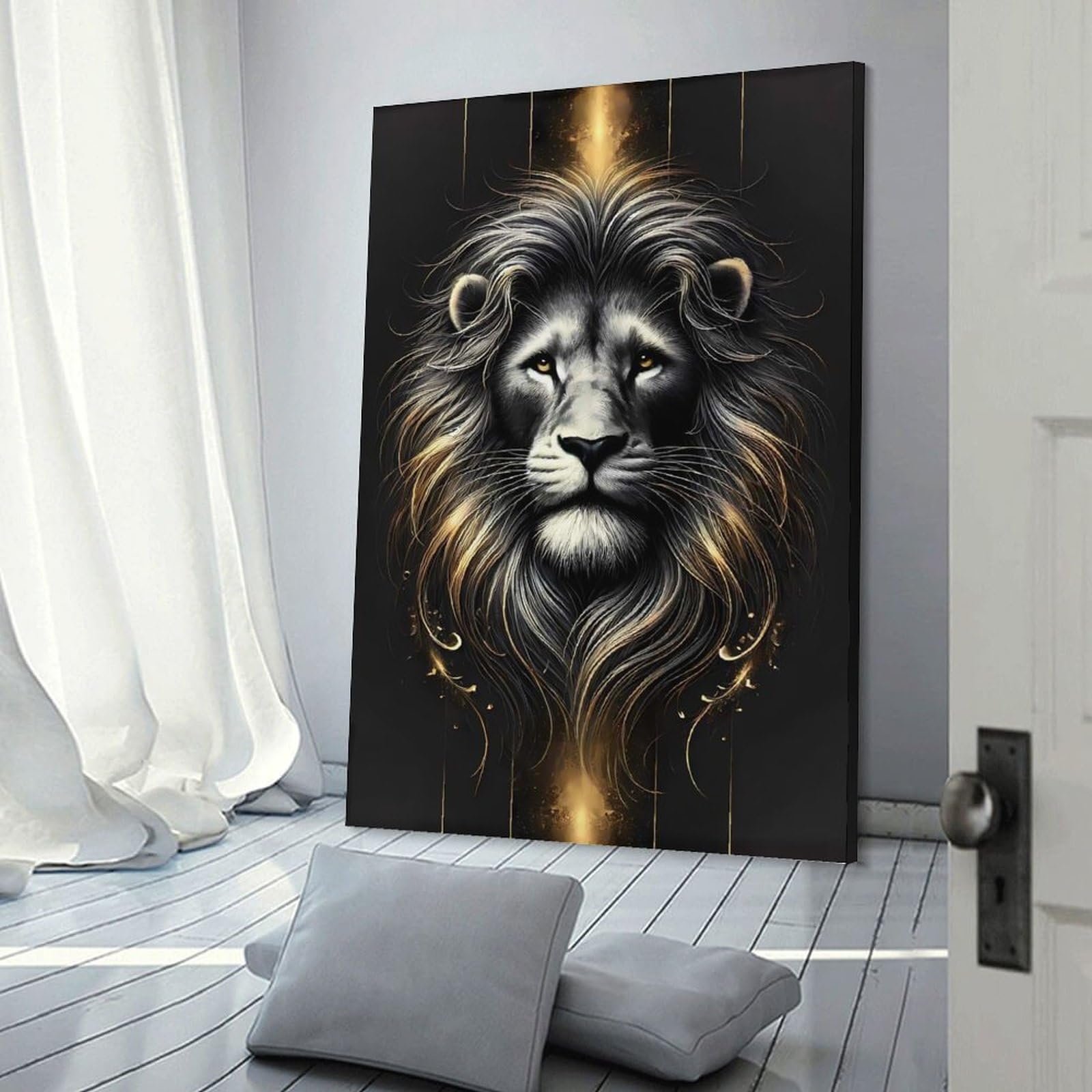 Junmoney Canvas Art Print Majestic Lion, 20x30inch(50x75cm), for New Homes, Bedrooms Or Workspaces, Thoughtful Wall Decor for Art Lovers
