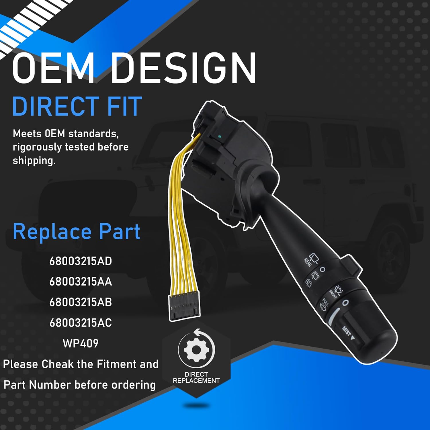 Multi-Function Windshield Wiper Switch Compatible with 2006-2018 Chrysler PT Cruiser Jeep Wrangler Patriot Liberty Commander Grand Cherokee Dodge Nitro Caliber Journey Replaces WP409