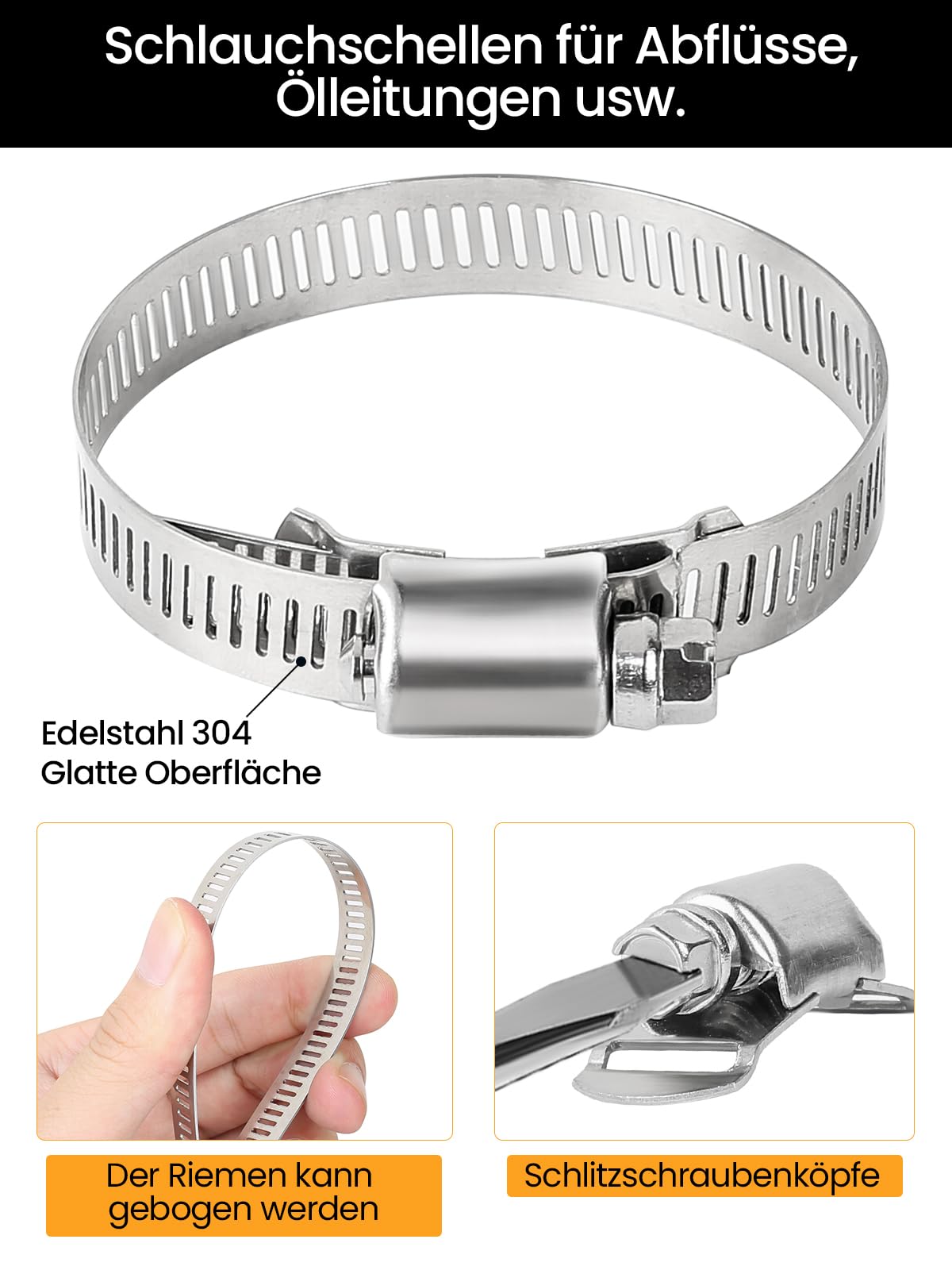 Fascette Stringitubo A U In Acciaio, 80 Pezzi - Morsetti Metallici Per Fissare Tubi, Cavi E Condutture, Dimensione Foro 5mm, Nere