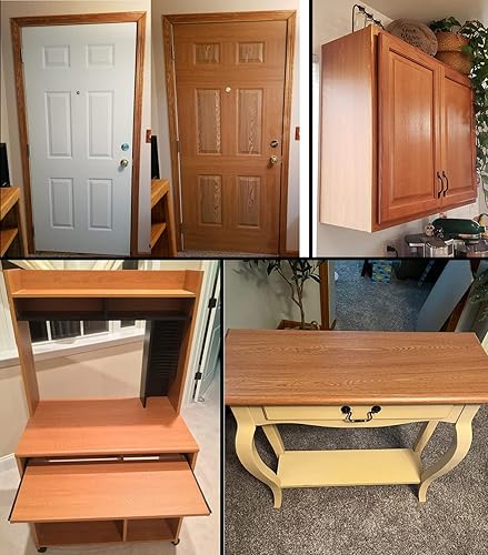 Miniatura 5 de Teemall Pegatina autoadhesiva impermeable de grano de madera marrón, de 15.6 x 79 pulgadas, para gabinete, aparador, cajón, (madera con alas