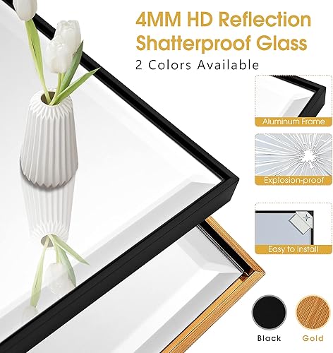 Miniatura 4 de Espejo rectangular de pared con borde biselado de 24 x 32 pulgadas, espejo rectangular con marco de aluminio para baño, tocador, dormitorio, sala de